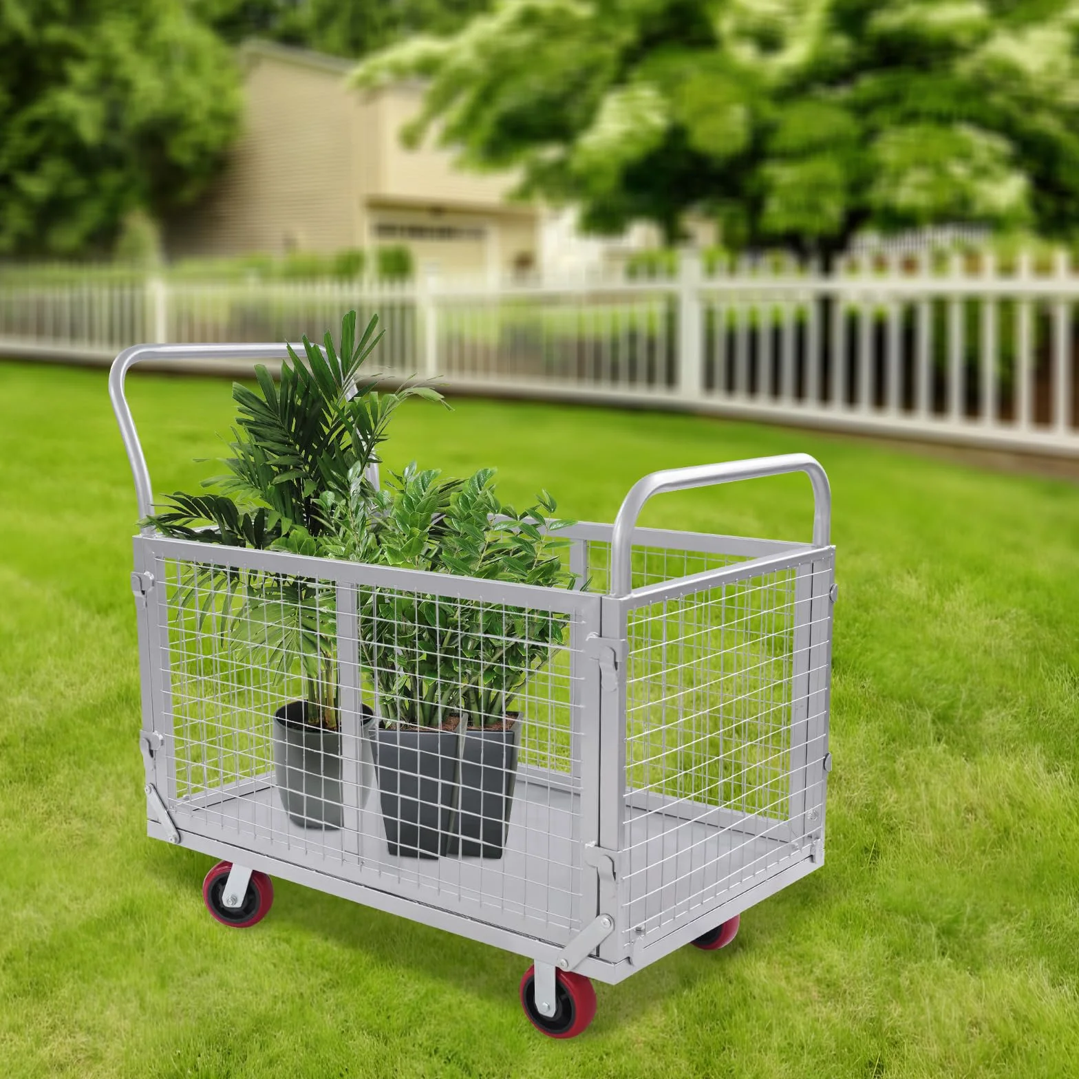 Carro plegable con ruedas, 100 x 60 x 94 cm, capacidad de carga 200 kg, color plateado