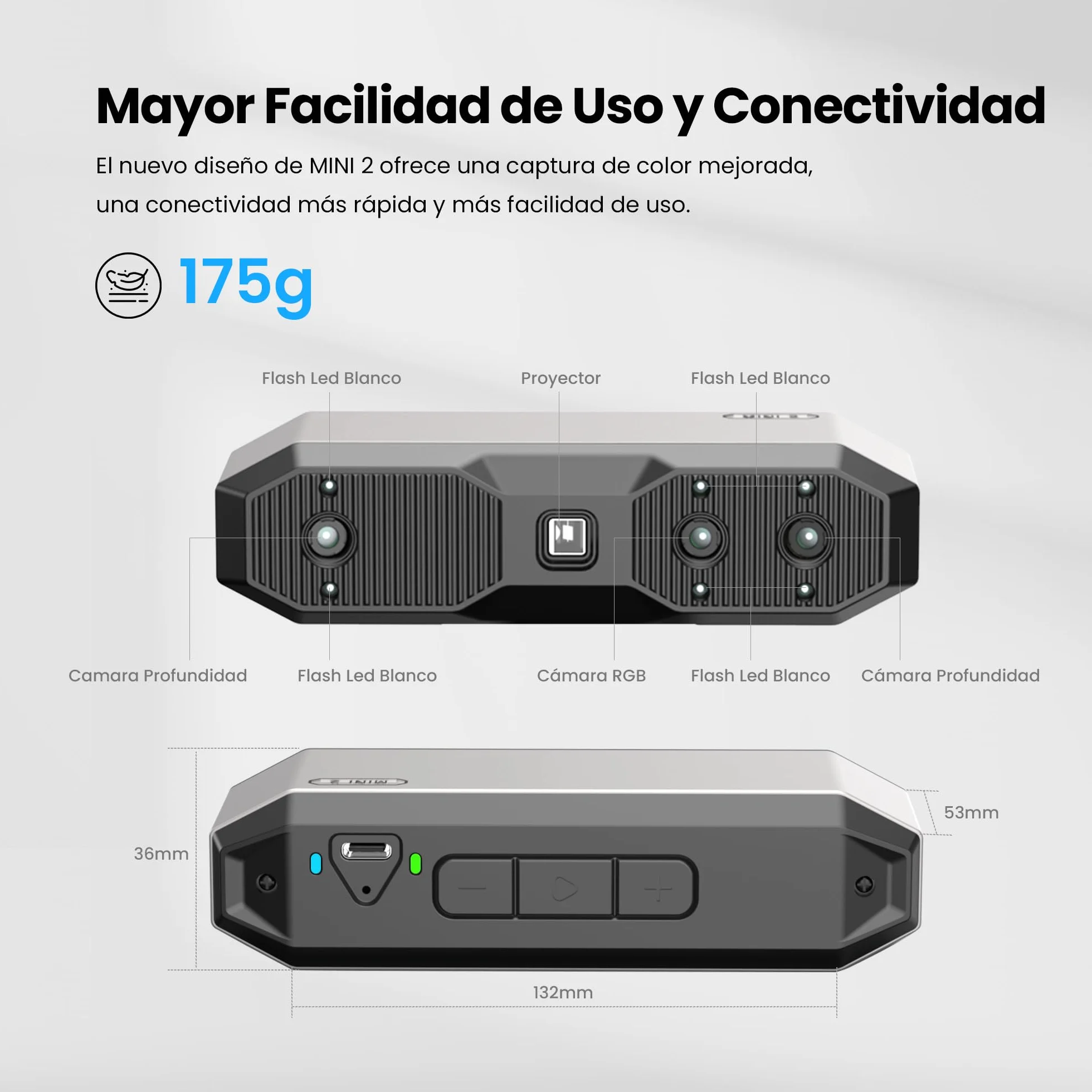 Revopoint MINI 2 Portátil Escáner 3D para Impresión 3D, Precisión 0,02mm, Escaneo Rápido 16 fps, Luz Azul Industrial, Escáner de Color Modelo 3D para Dental, Joyería y Objetos Pequeños, Estándar