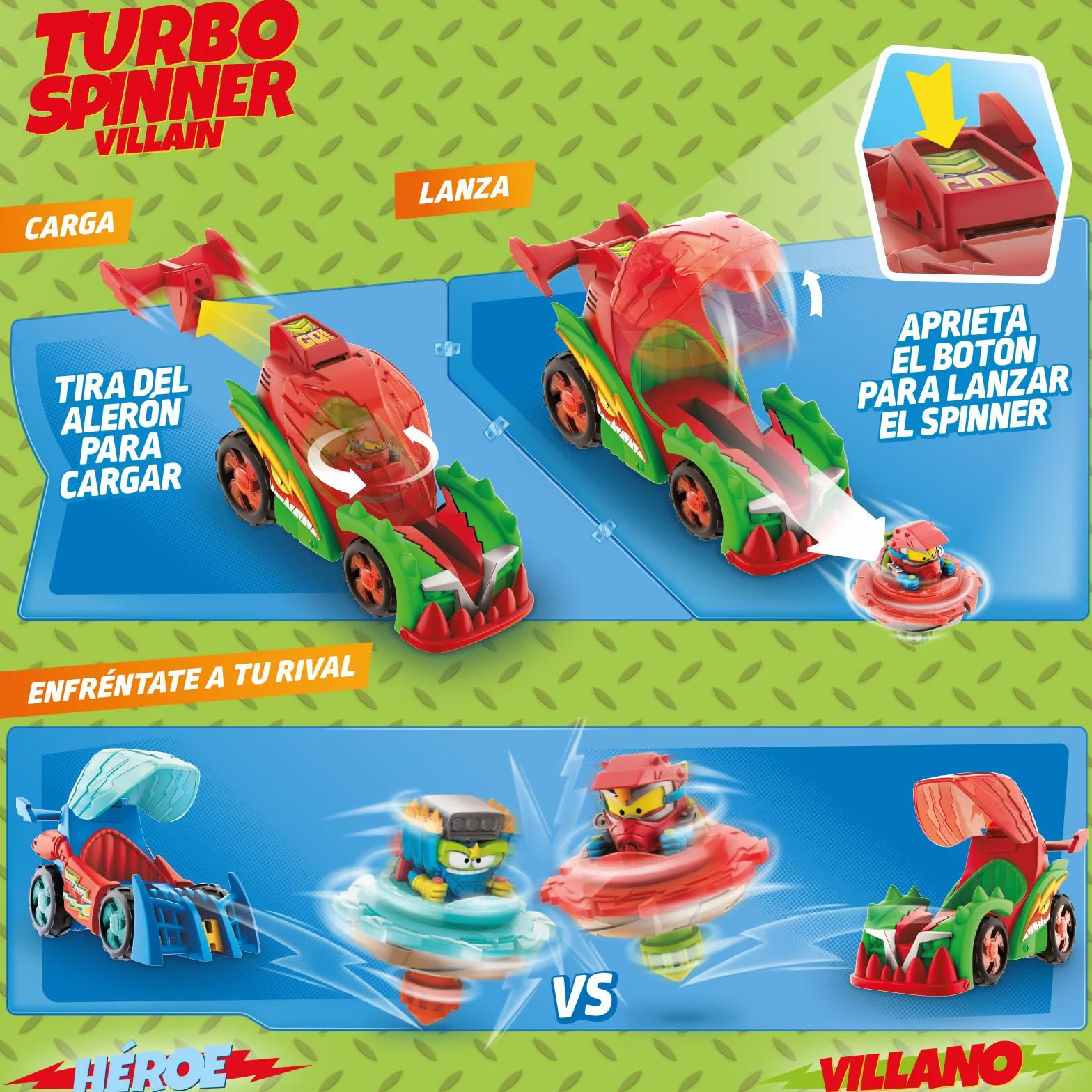 SUPERTHINGS KAZOOM Power Turbo Spinner Villano Vehículo Lanzador de Peonza
