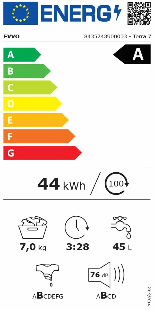 EVVO Lavadora Carga Frontal 7kg 1400 rpm Motor Inverter Clase A Vapor Blanco 40cm