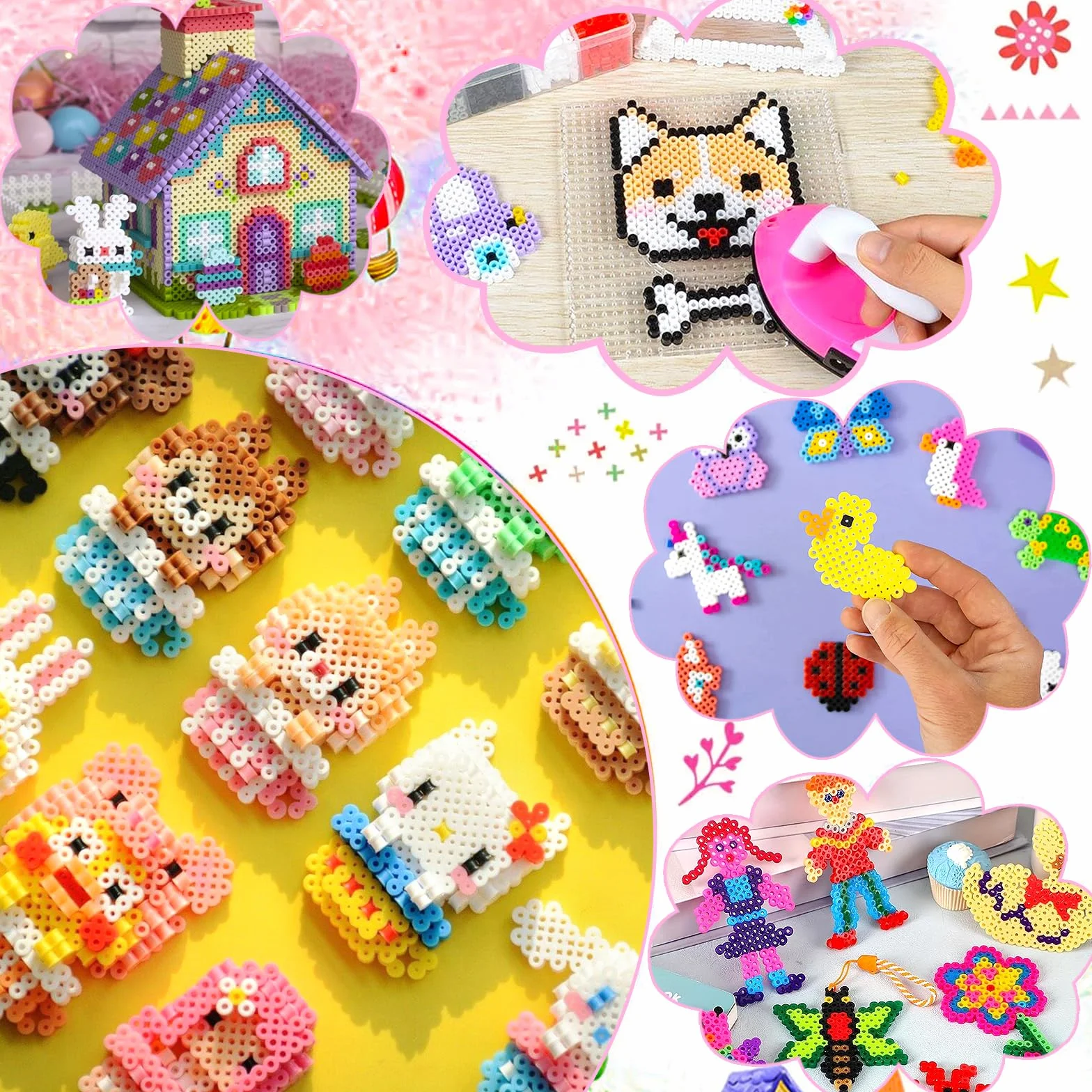 Cuentas Para Planchar 11000 PCS Juego con Papel de Planchado, Plantilla y Caja de Almacenamiento para Manualidades 3D Niños