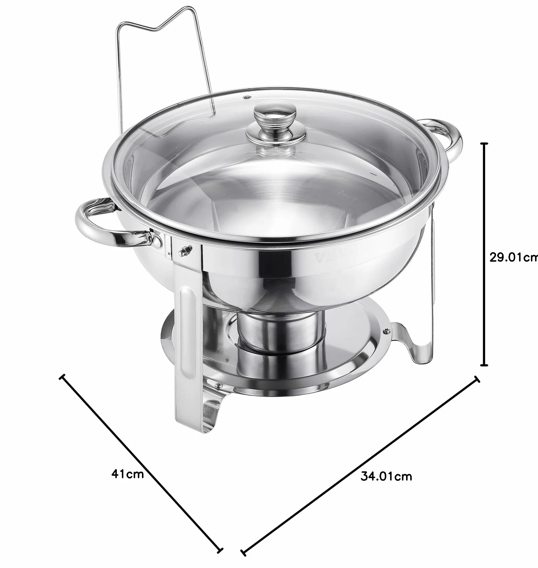 VEVOR Calentador de Alimentos con 2 Recipientes 4,7 L, Redondo, para Catering, Tapa de Vidrio, Soporte Plegable, Bufé