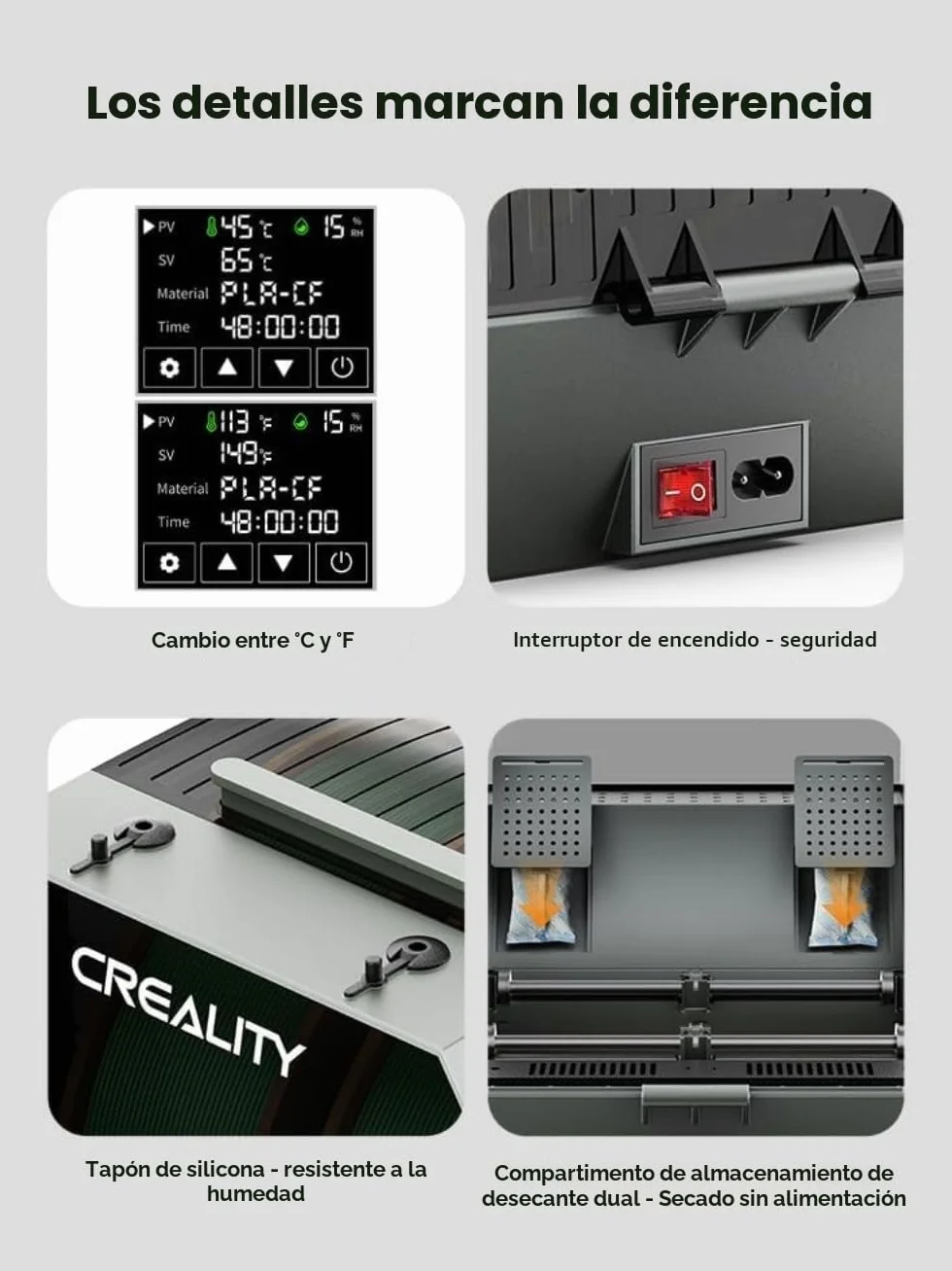 Creality Space Pi Plus Secadora de Filamentos Caja de Almacenamiento de Filamentos de 2 Carretes, 2 Secado por Calentamiento de 360°, Portacarretes de Filamento PLA PETG ABS Nylon