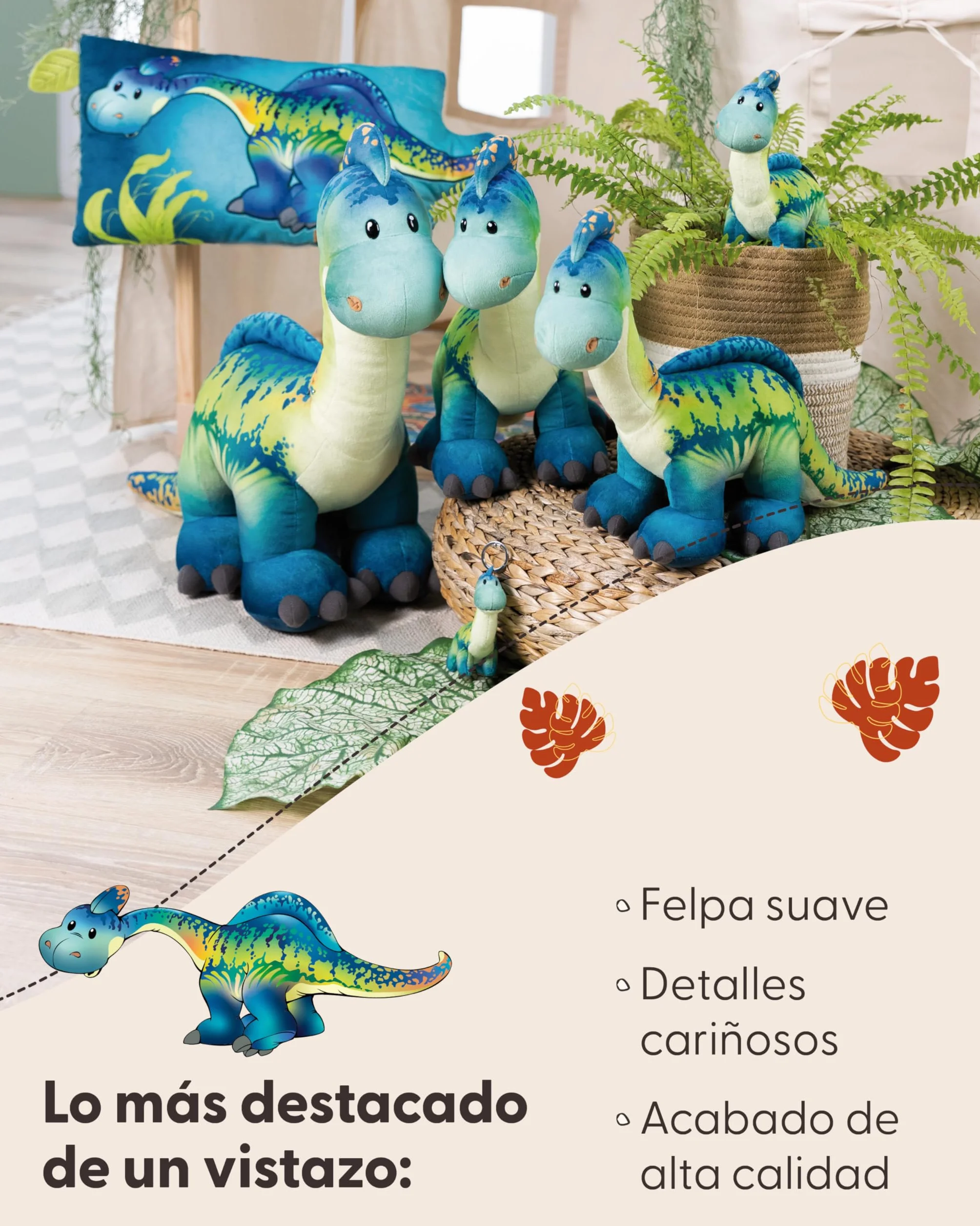 Cojín Dinosaurio Snackilus 43x25 cm Azul Suave Diseño Animal para Niños