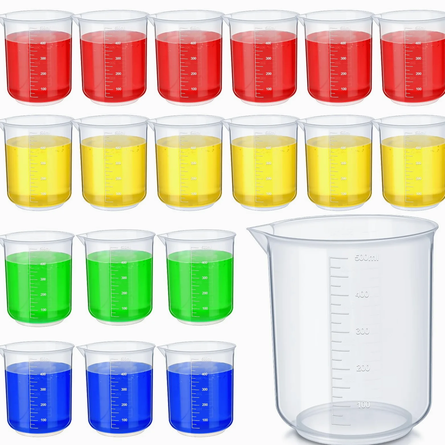 Tanlade Vasos de plástico transparentes para medición de laboratorio, vasos de medición de líquidos transparentes, graduaciones elevadas, boquilla cónica para laboratorios, aulas, hogar (18 unidades,