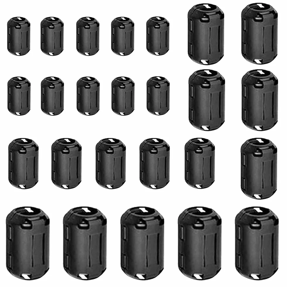Núcleo de Anillo de Ferrita Negro 25Pcs Supresor de Ruido RFI EMI Filtro de Alta Frecuencia (3.5mm 5mm 7mm 9mm 13mm Diámetro Interior)