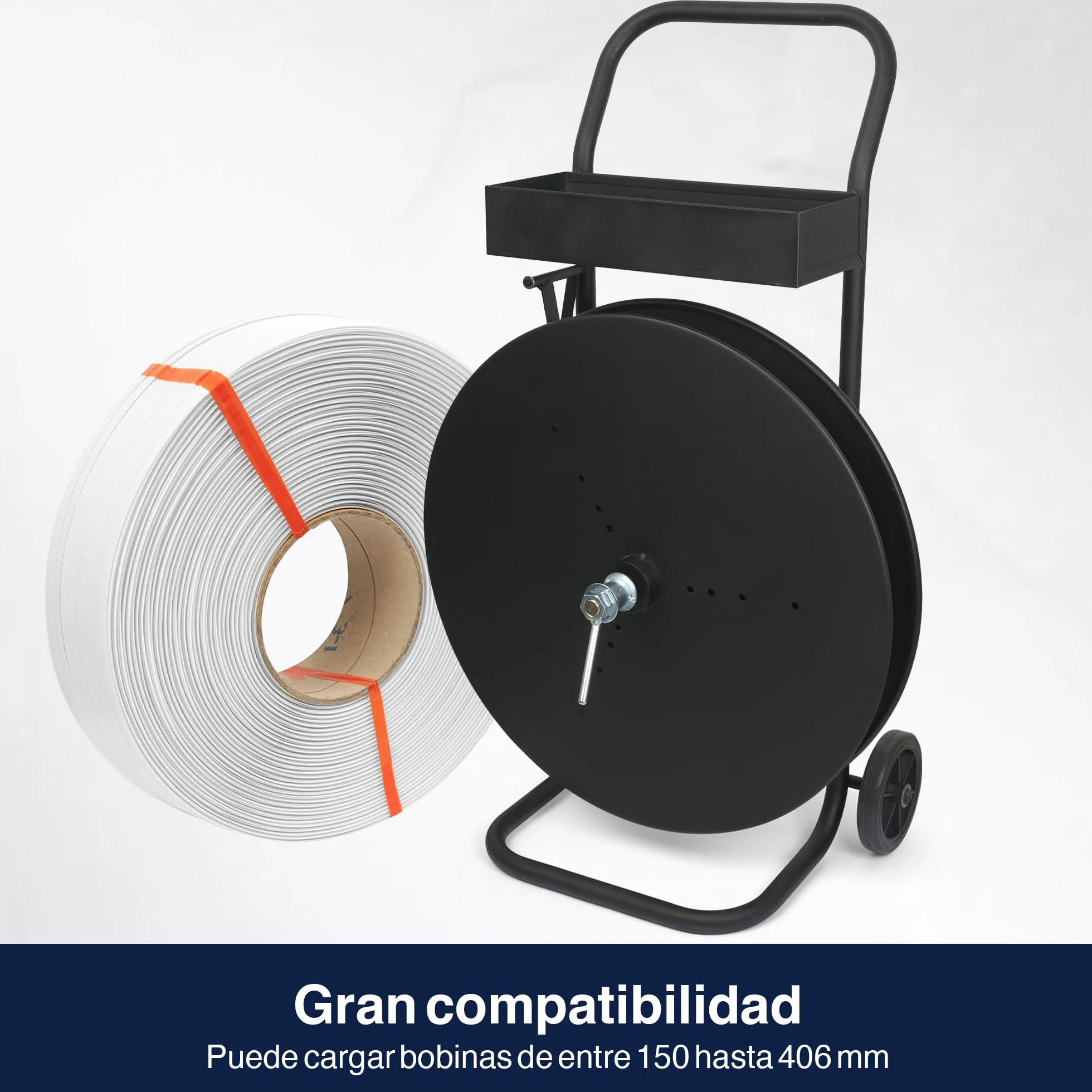Precifilm Carretilla de Carga Portaflejes - Carro de Fleje Resistente - Fácil Manejo de Bobinas - Carretilla de Mano para Transporte Eficiente - Ideal para Industria y Logística - D150-406 (Negro)