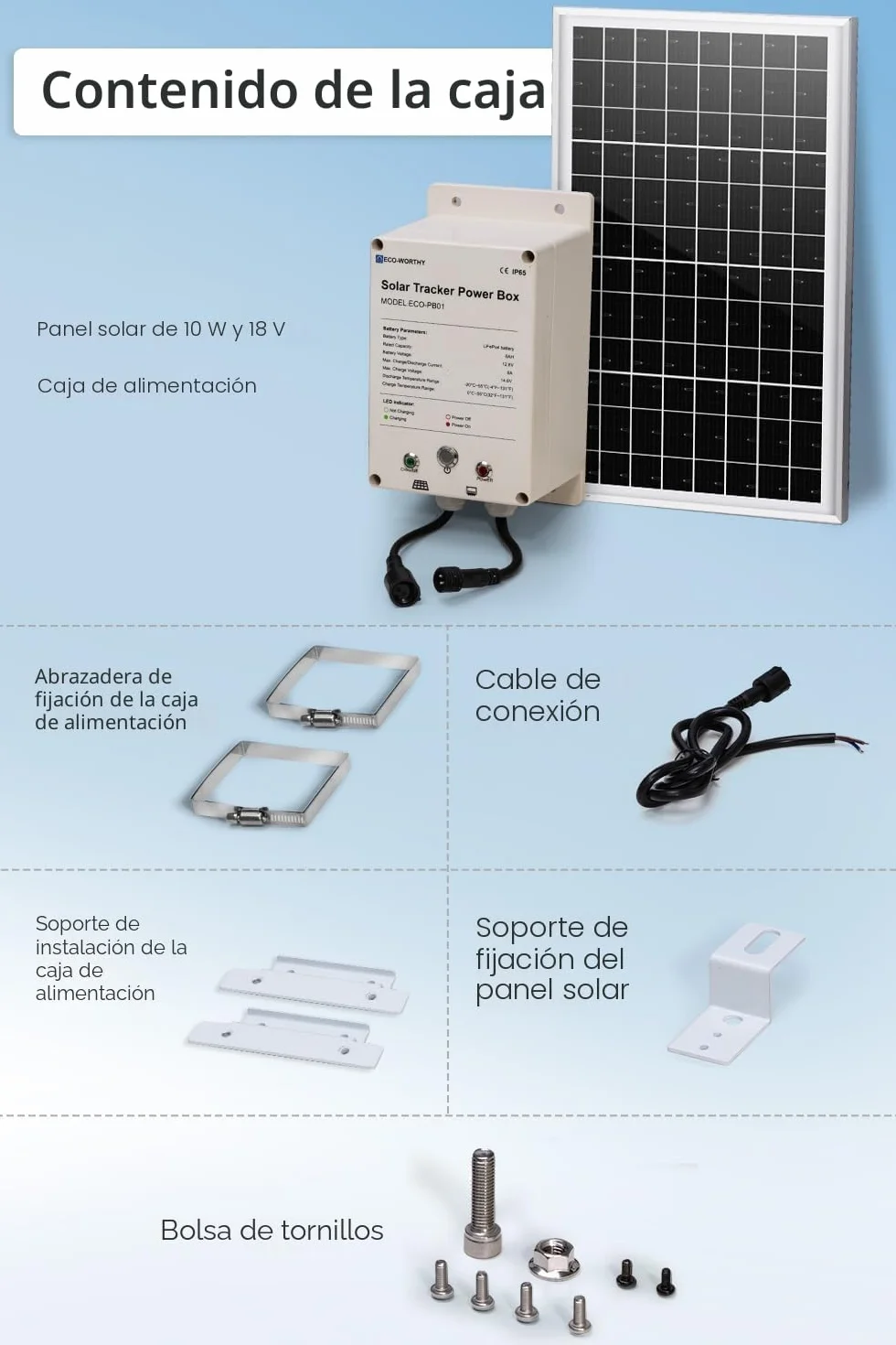 ECO-WORTHY Caja de energía para sistema solar IP65 resistente al agua: panel solar monocristalino de 10 W + batería LiFePO4 de 6 Ah 12 V con 3000 ciclos y protección BMS Plug and Play para jardín y