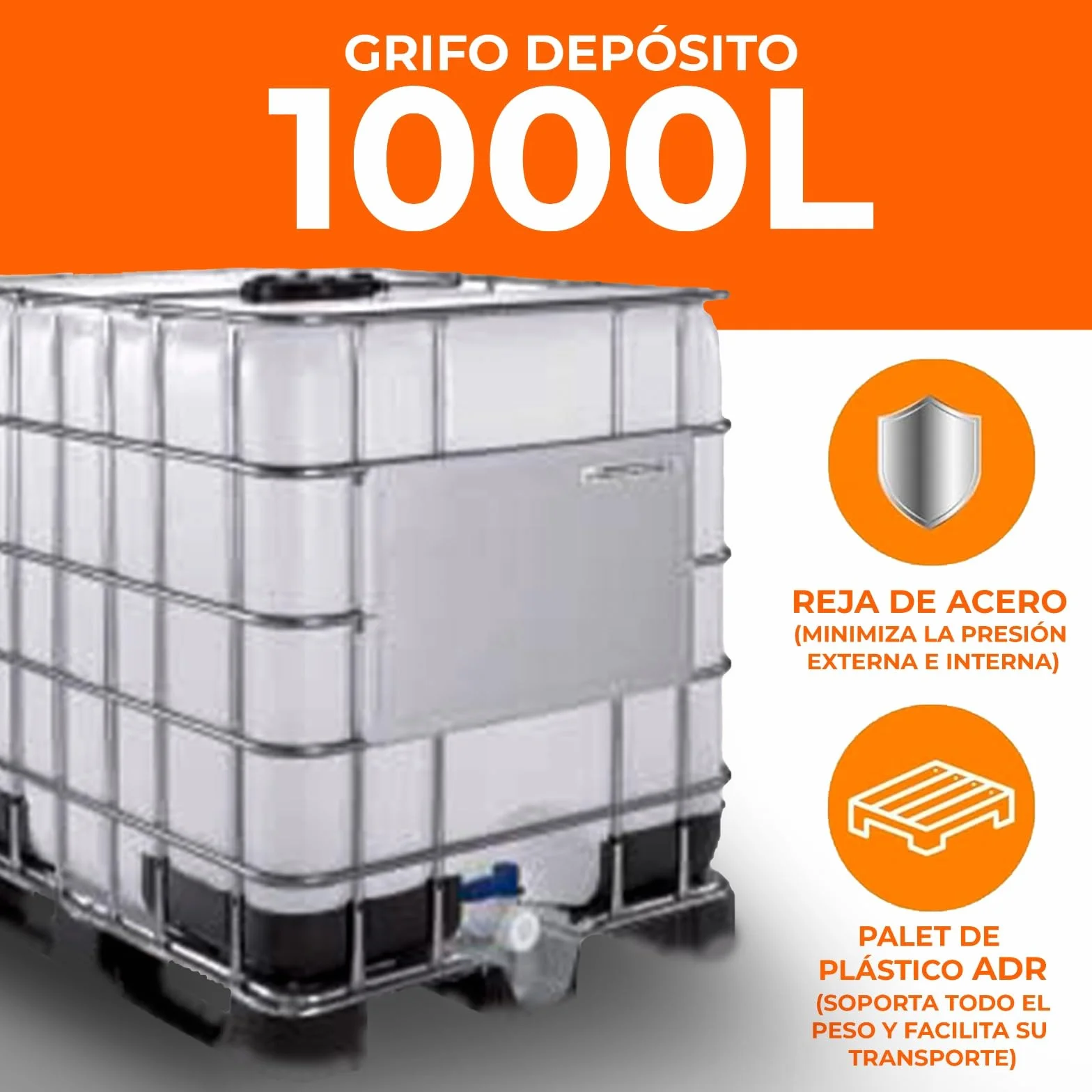 Contenedor depósito de 1000 litros IBC-GRG con palet de plástico ADR