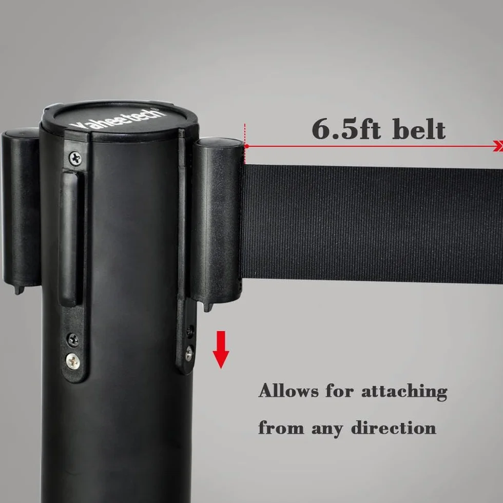 Yaheetech 4pcs Postes Separadores Cinta Extensible 2 Metros Conexión de 4 Vías Cinta Prohibido el Paso Postes de Barrera de Control de Multitudes Retráctiles Negro