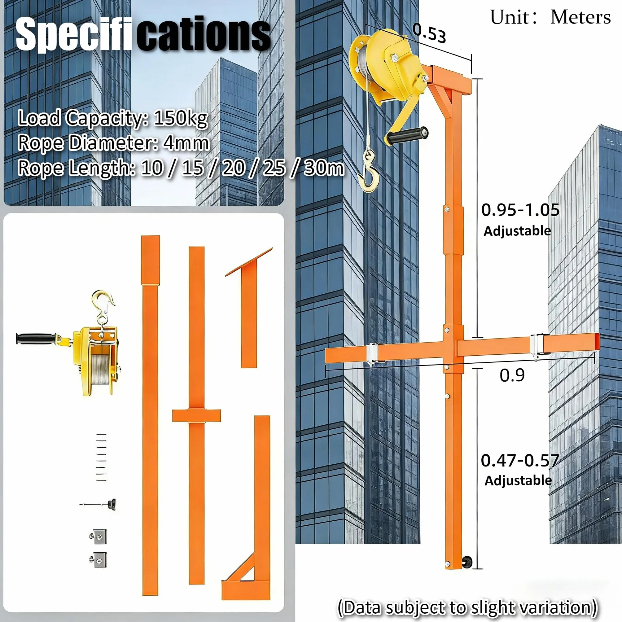 Herramienta Elevación Aire Acondicionado Para Instalación Soporte Instalación Cabrestante Manual, Capacidad Carga 331 Libras, Soporte Grúa Aire Acondicionado Aire Libre (15m)