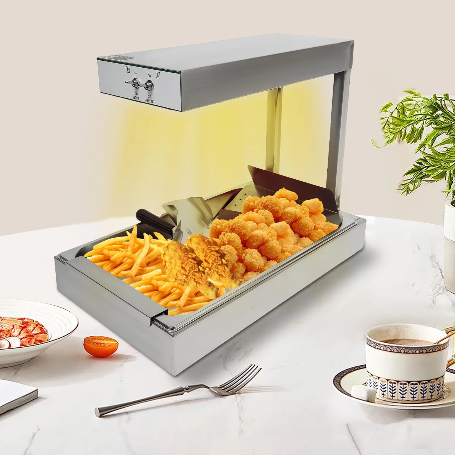 Lámpara de calor para patatas fritas, calentador de alimentos comercial de acero inoxidable eléctrico