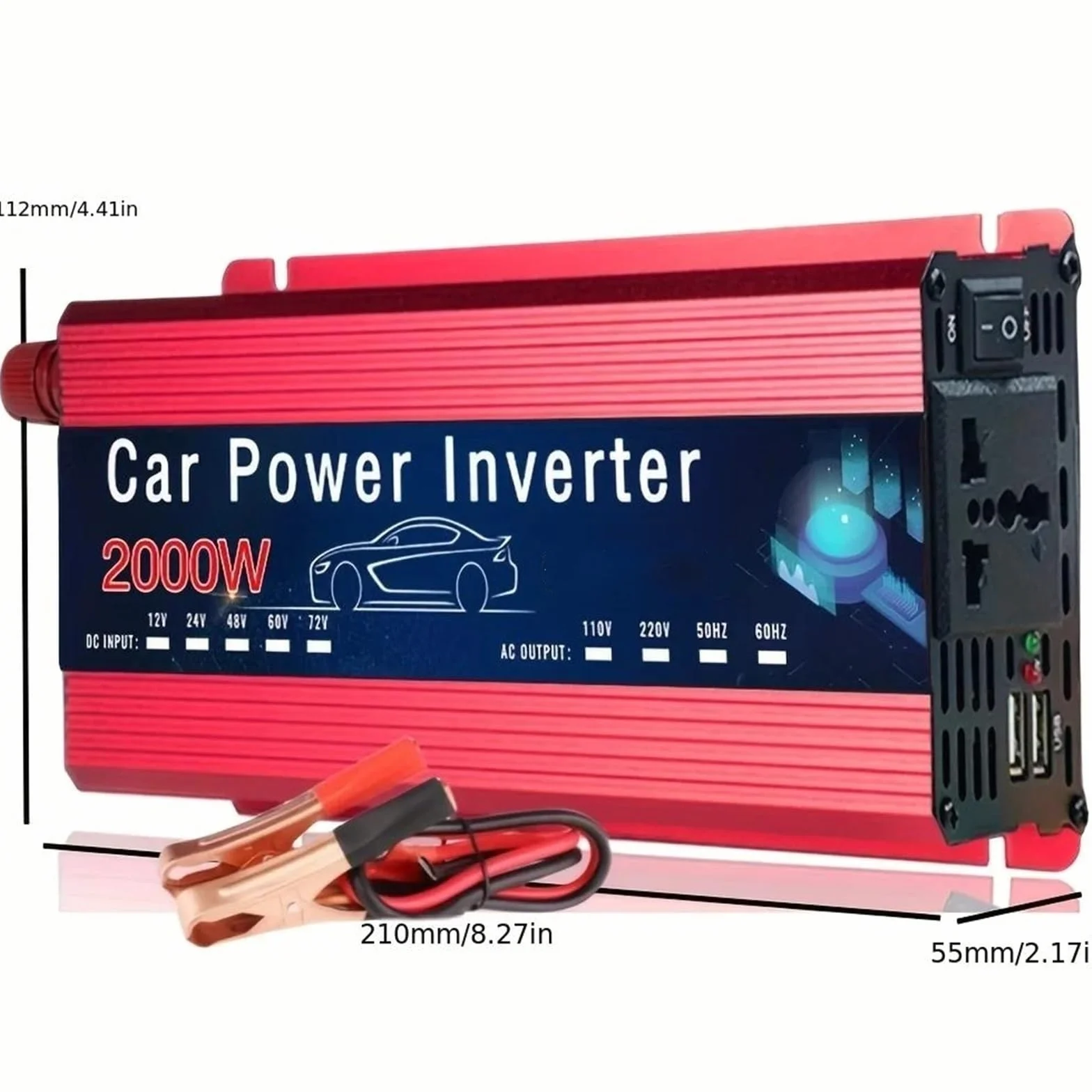 Inversor Inversor De Corriente para Coche De 12V Y 220V Doble USB 500W 1500W 2000W con Enchufe Universal Solar para Teléfono Y Portátil(500W)
