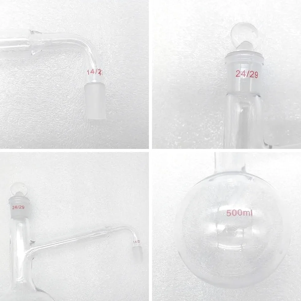 fondo redondo del frasco destilado de vidrio de si Matraz de destilación de vidrio de borosilicato de 500 ml, fondo redondo plano, 24 x (14-24) mm(Round bottom 24x19)