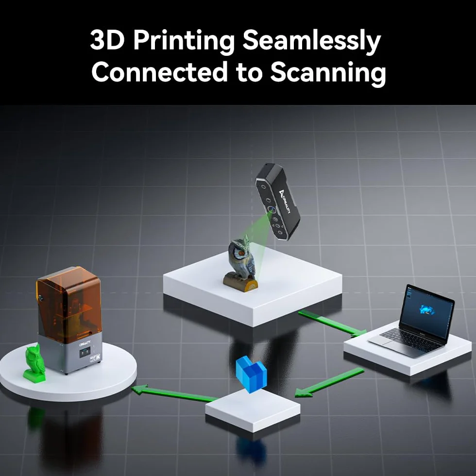 Creality Escáner 3D CR-Scan Otter, Sistema Estéreo de Cuatro Lentes para Escaneo de Objetos/Cuerpos/Caras a Todo Color de 10-2000mm,Precisión de hasta 0.02mm Velocidad de 20fps (MacOS/Windows)