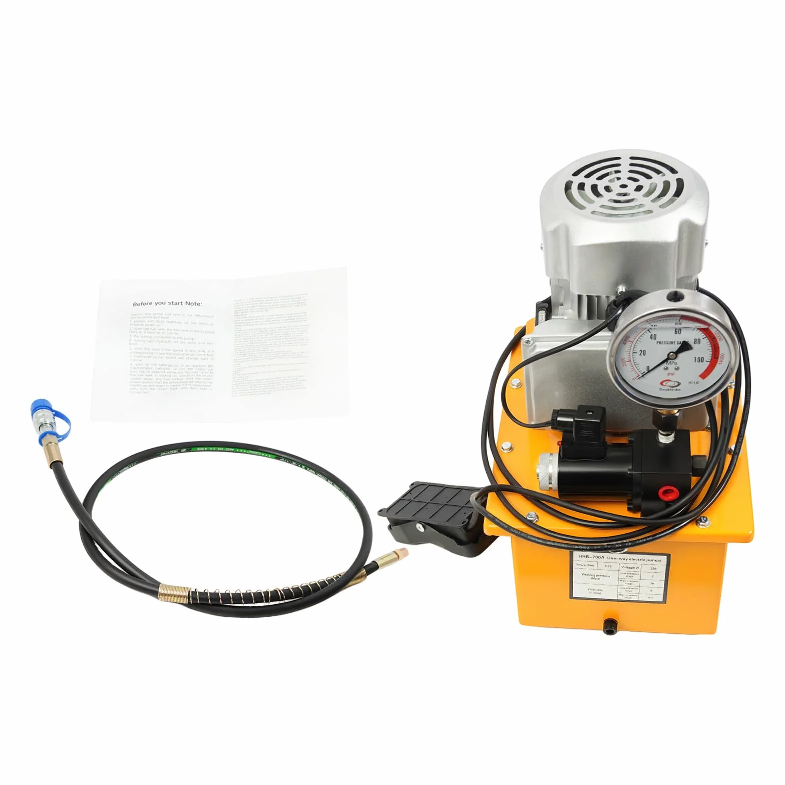 Bomba hidráulica eléctrica de 700 bares, 1400 rpm, bomba hidráulica accionada, válvula de mano de acción simple, unidad de potencia hidráulica, bomba electrohidráulica, válvula solenoide con válvula