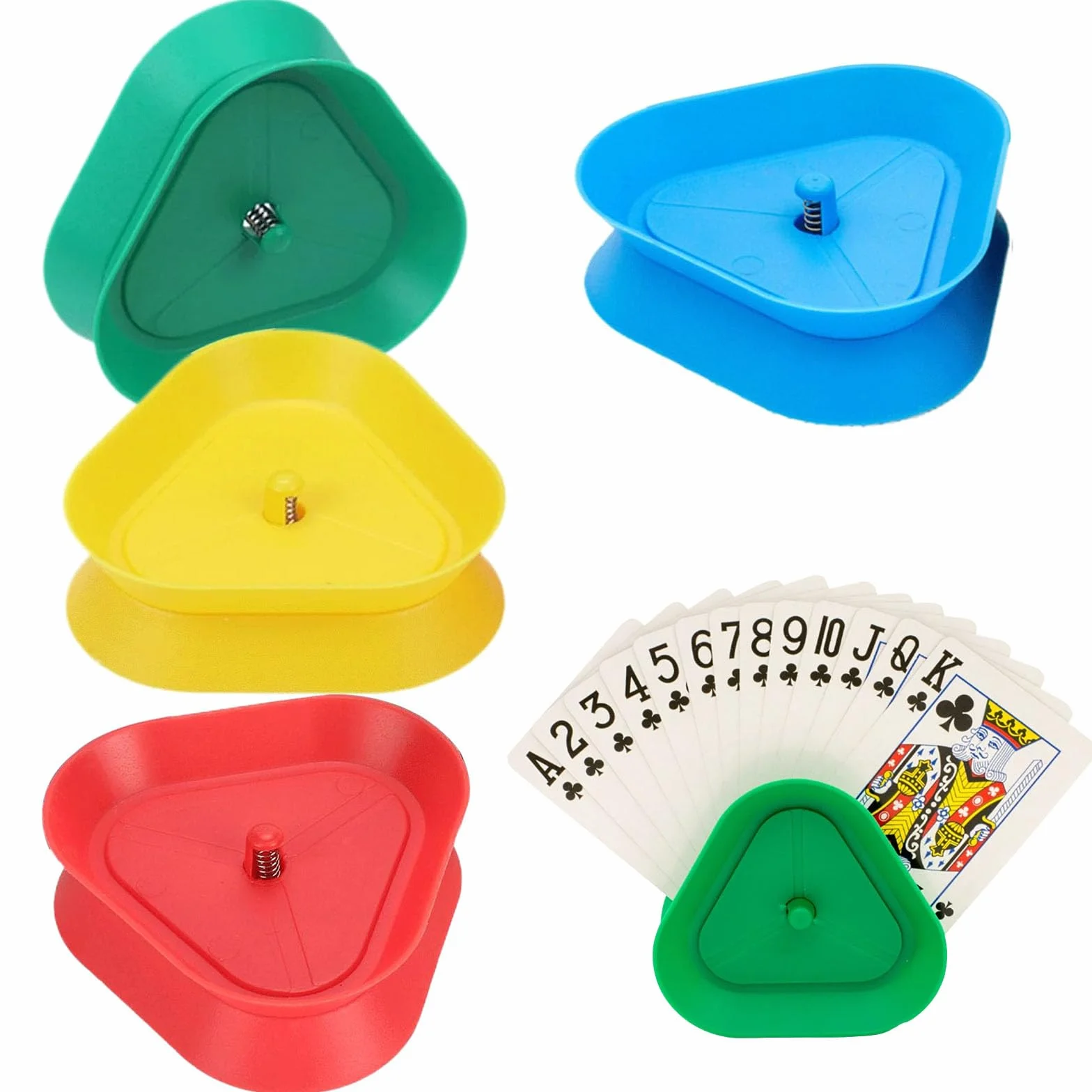 Soporte para Naipes, 4 Pcs Sujeta Cartas Triangular Playing Card Holder para Niños Adultos