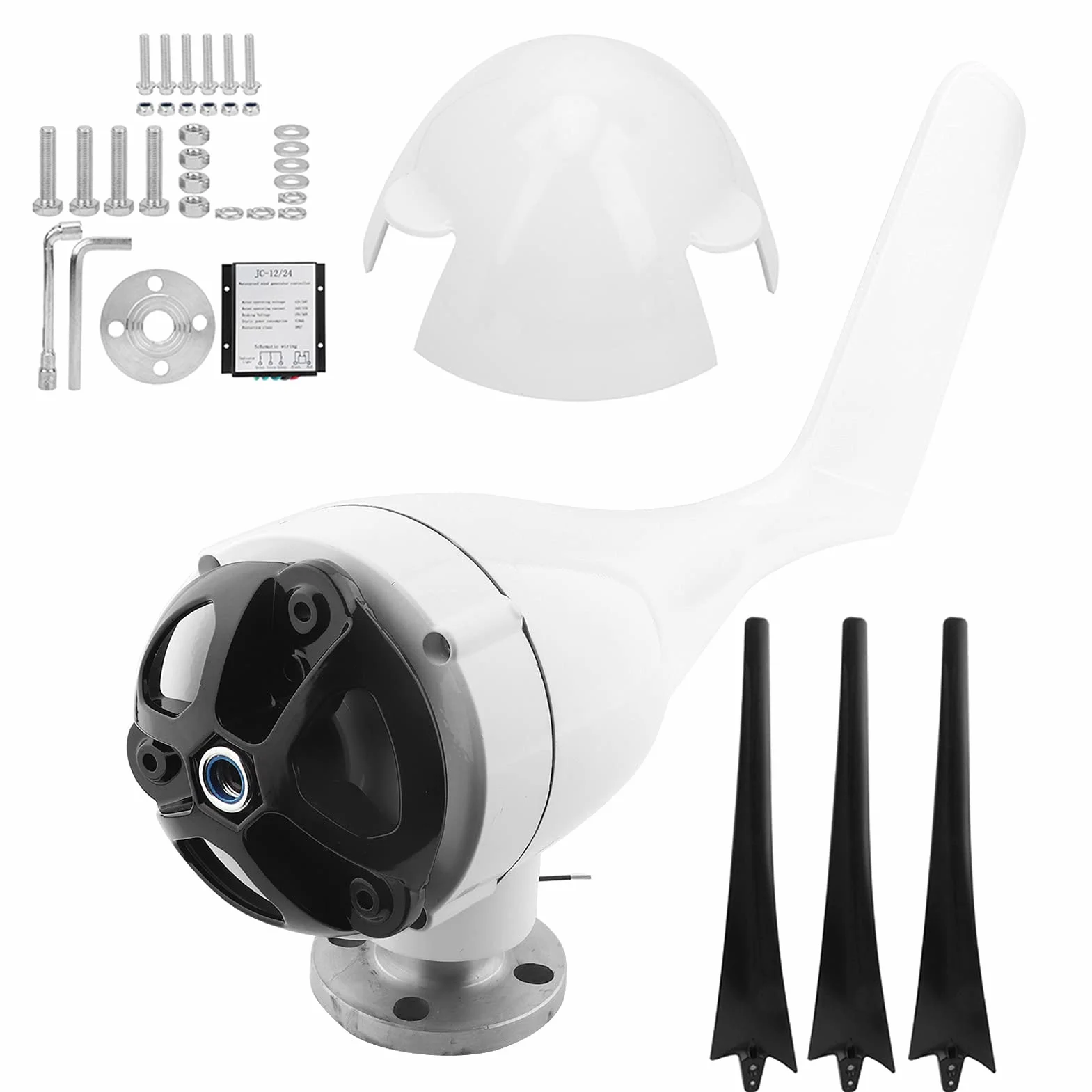 Generador de Turbina de Viento 1200W con 3 Palas y Controlador, Kit para Carga Marina Doméstica (Negro 24V)