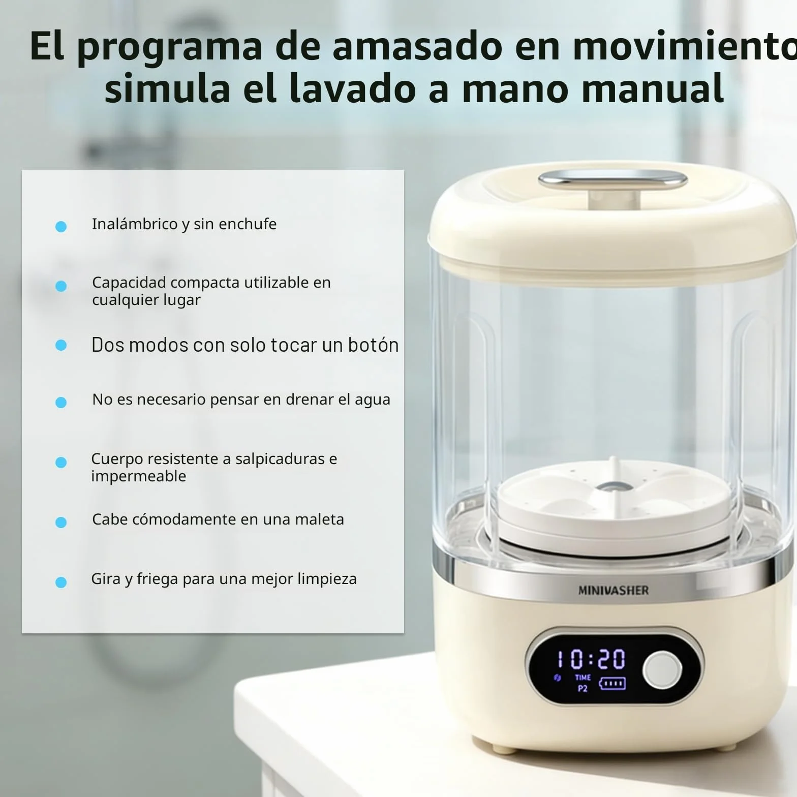 Mini Lavadora Portátil Recargable Inalámbrica 1L Compacta para Sujetadores y Ropa Interior