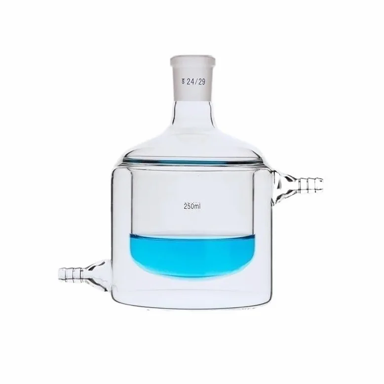 Matraz de vidrio de alto contenido en borosilicato Matraz de reacción de laboratorio con camisa de un solo cuello de vidrio de borosilicato de fondo plano(100mL caliber 24)