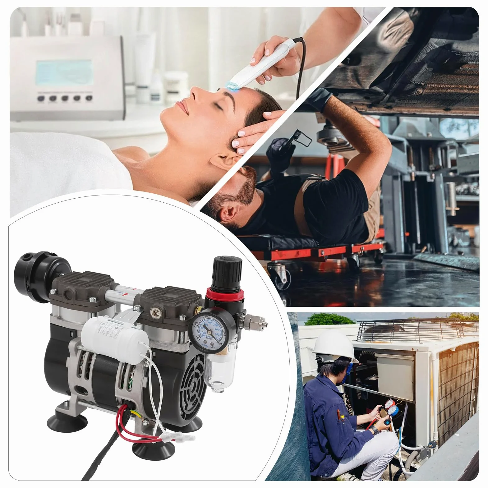 Bomba de vacío de laboratorio, 230 W, sin aceite, con filtro de aire, 1400 rpm, para trabajos de pintura, reparaciones de aire acondicionado, refrigeradores