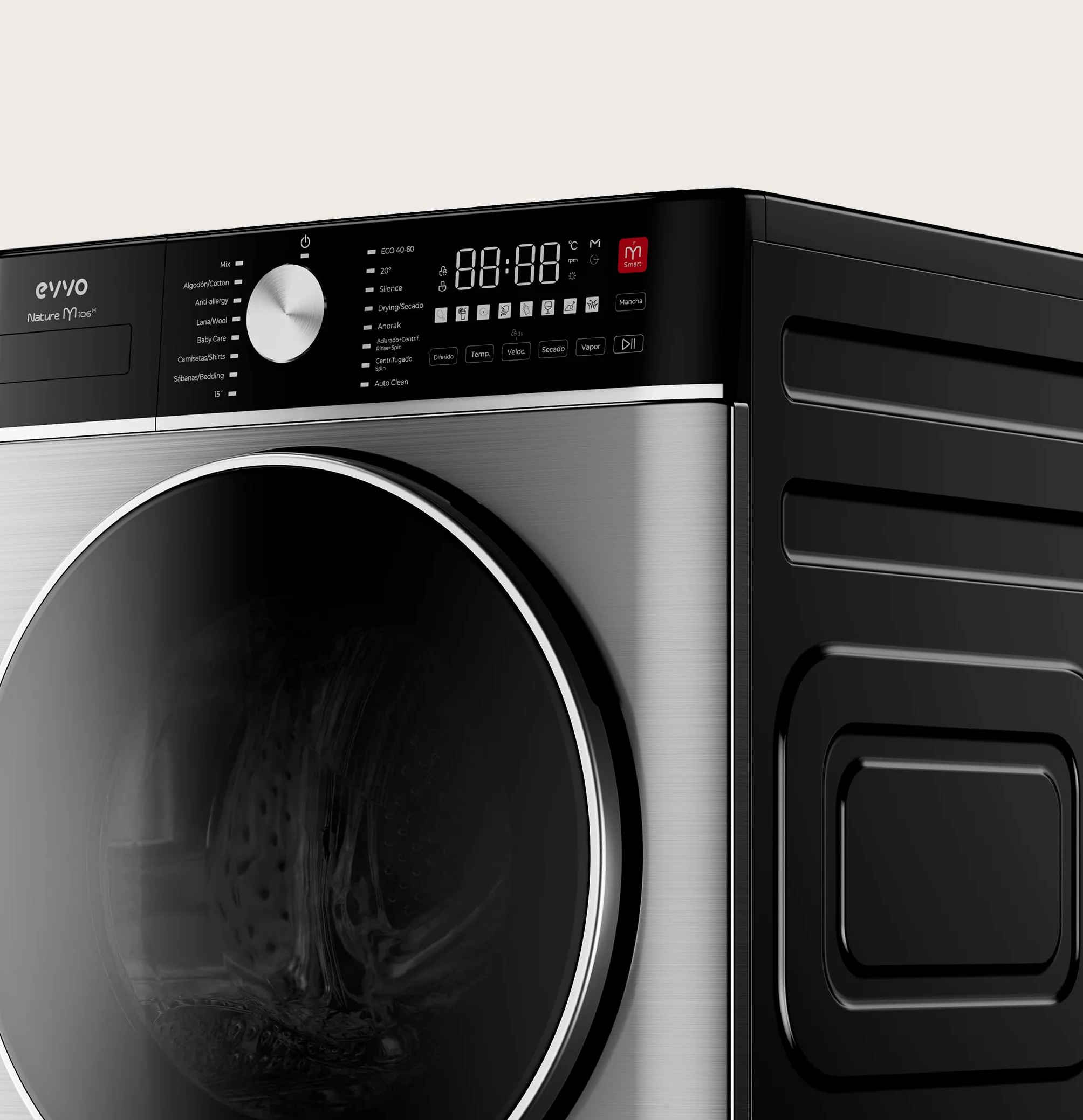 EVVO Lavadora-Secadora Nature M10/6X 10 kg 1400 rpm Motor BLDC Inverter Steam Wash Inox