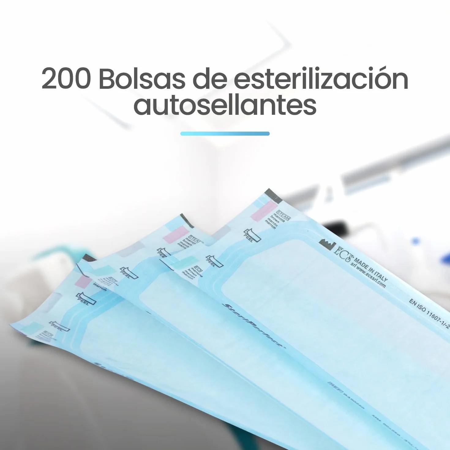 Bolsas de esterilizacion autoadhesivas 90x250mm PACK 200 para autoclave vapor dental manicura papel medico