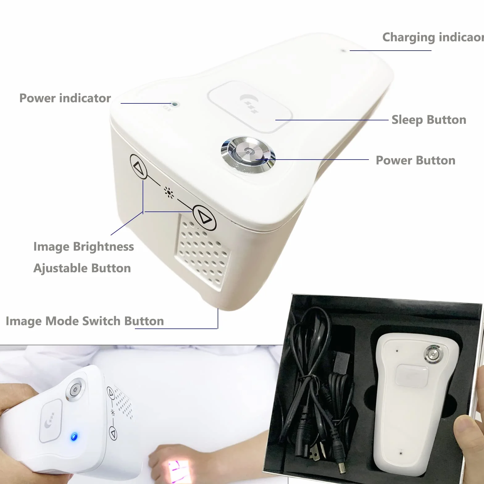 Visor de venas por infrarrojos, localizador de venas médico portátil, luces de visualización de iluminación para enfermeras en Transilluminator, IV soporte de flebotomía