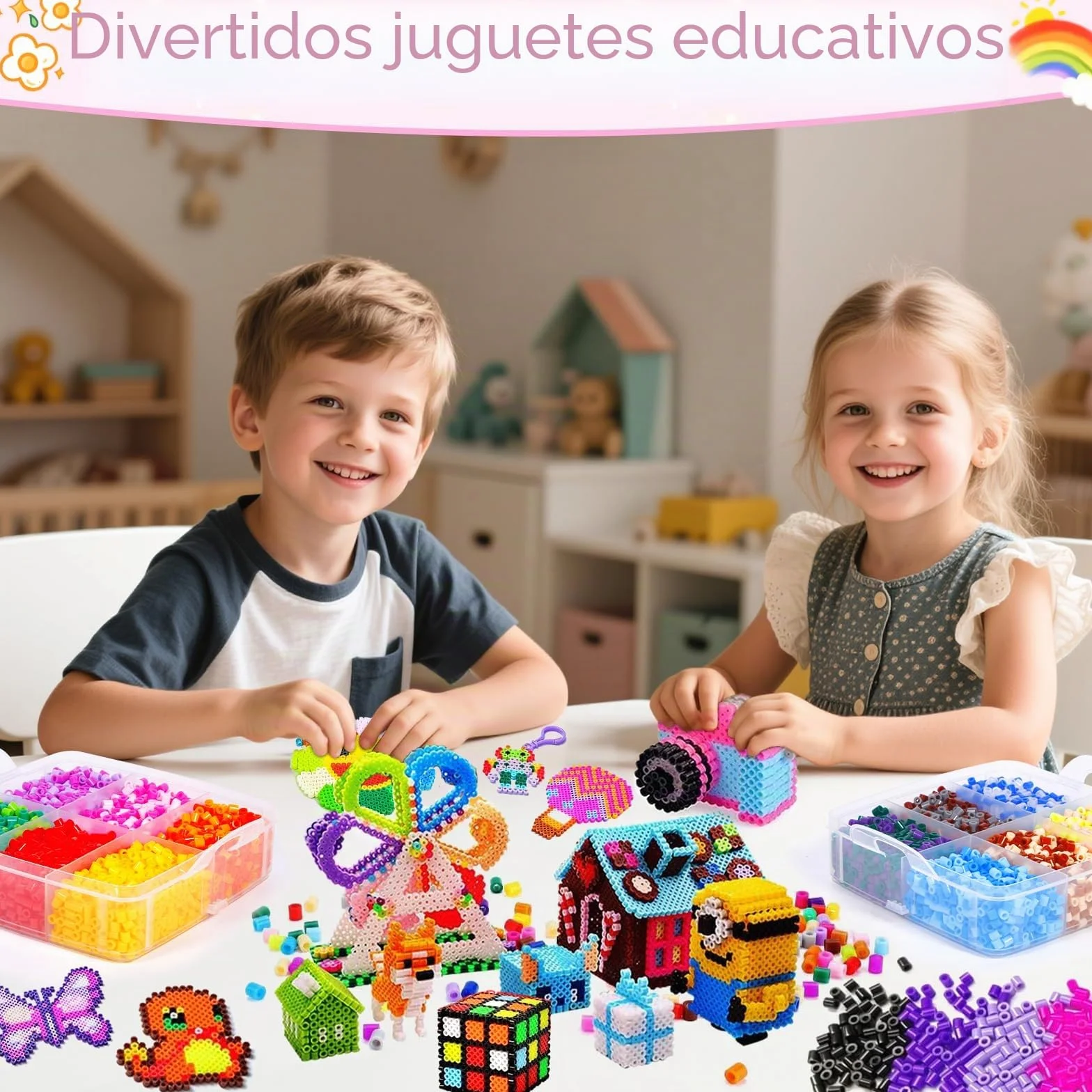 Cuentas Para Planchar 11000 PCS Juego con Papel de Planchado, Plantilla y Caja de Almacenamiento para Manualidades 3D Niños