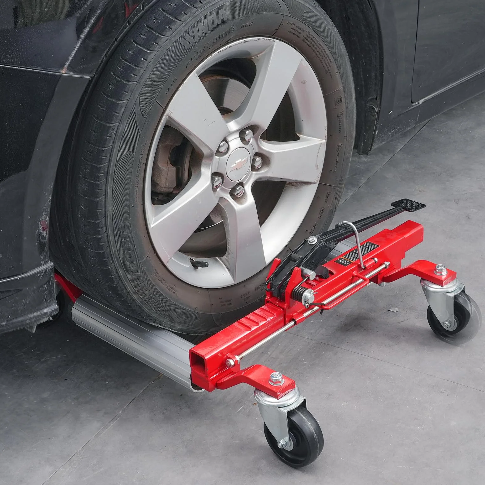 VEVOR Camión de Manipulación de Vehículos Mueve Neumáticos 355,6 mm Carga de 680 kg Pie de Carraca con 4 Ruedas de Bloqueo Gato Hidráulico para Posicionamiento de Vehículos Reparación de Coches
