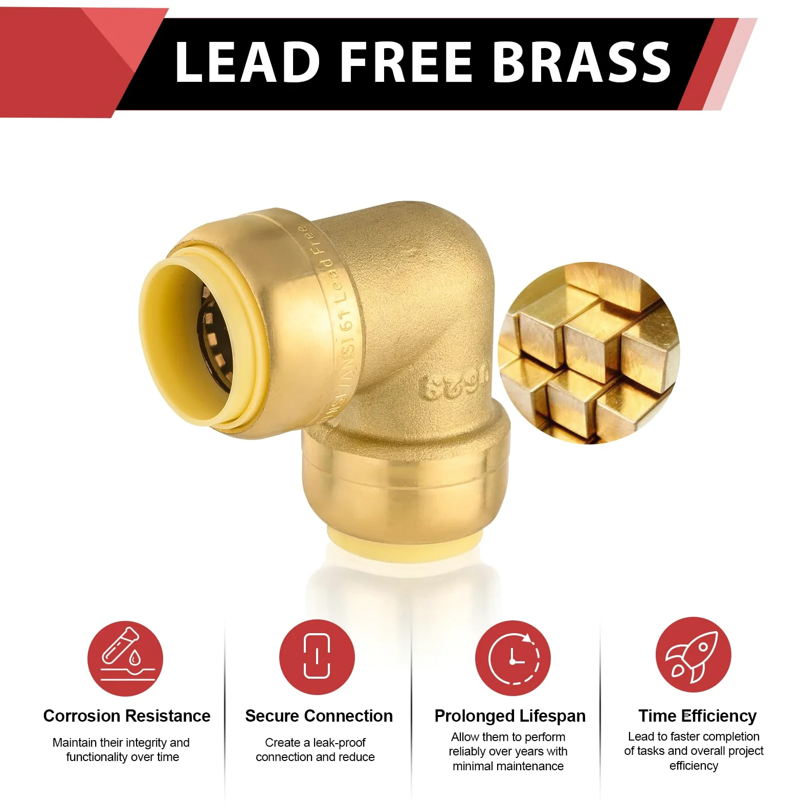 EFIELD - Codo de 90 grados EFIELD de 3/4 pulgadas, accesorios de latón de ajuste a presión para conectar tubos de cobre, PEX, CPVC con clip de desconexión de 1/2 pulgada (12, 3/4 pulgadas)