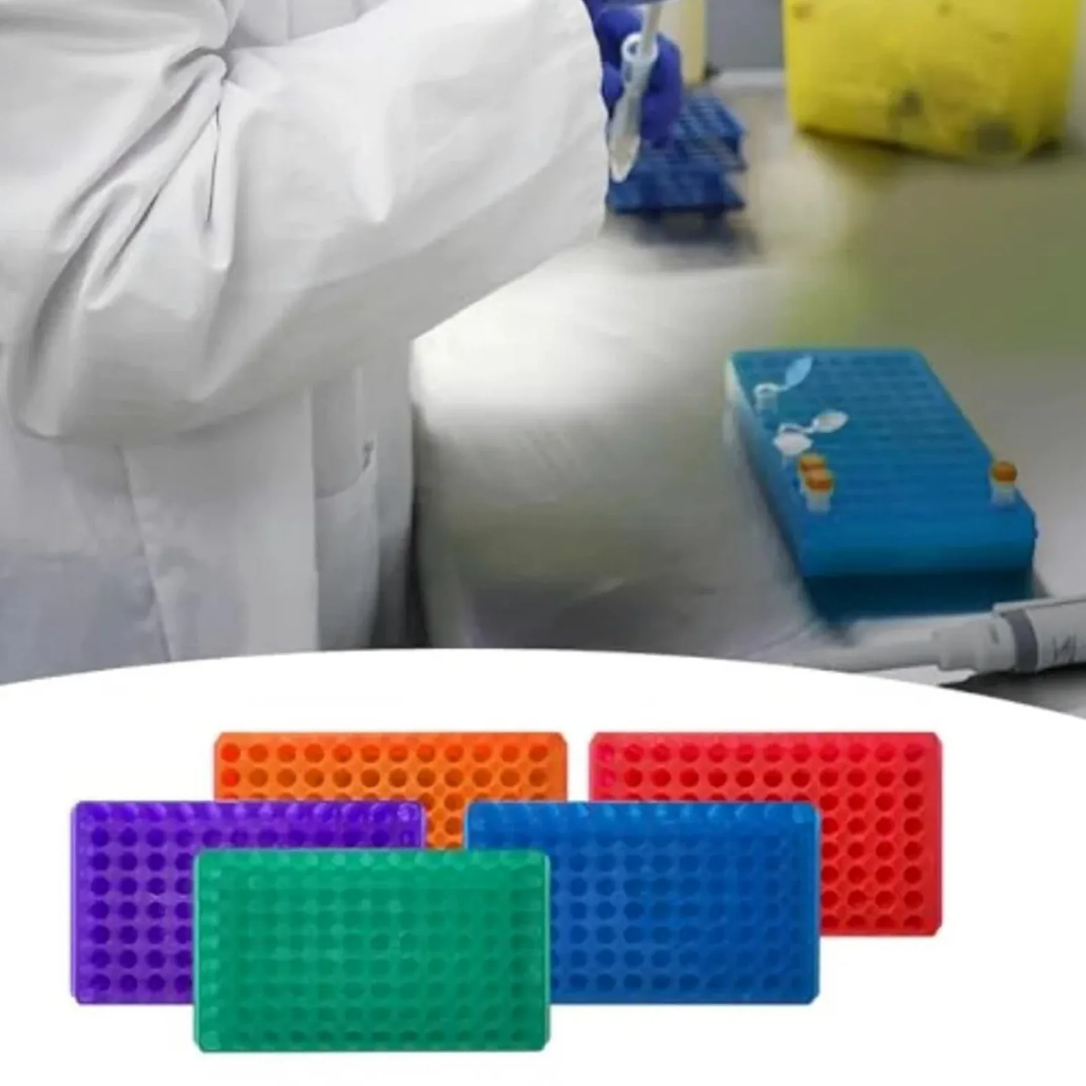 Soporte de tubo de ensayo Prueba de bastidor tubos plástico con doble panel 96 posiciones for microcentrífuga 0,5 ml a 2 y refrigerados 1,8