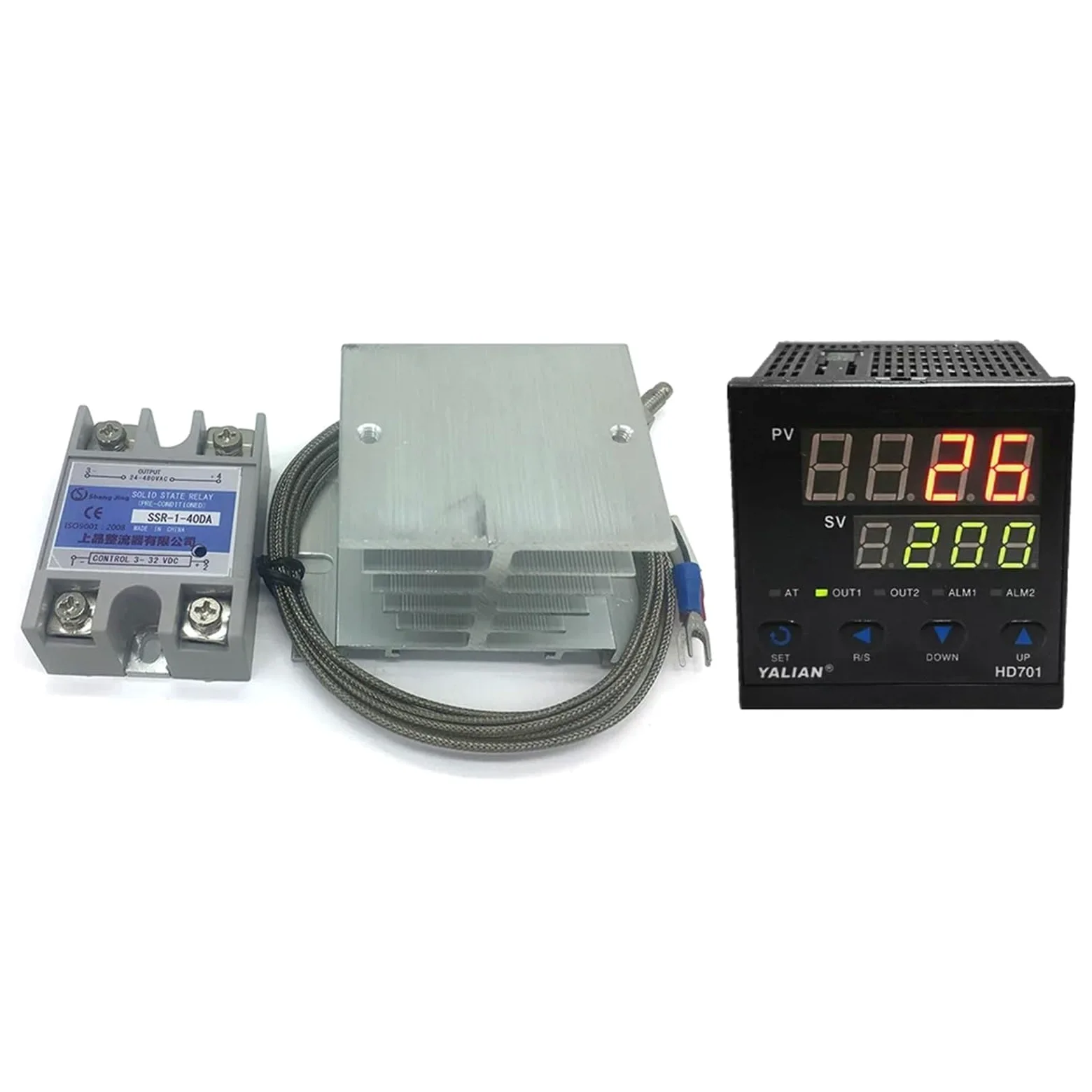 Controlador de temperatura digital Pid Temperatura máxima de ajuste 1372 grados Celsius + disipador de calor + termopar K 2M + SSR máx. 40 A(HD401)
