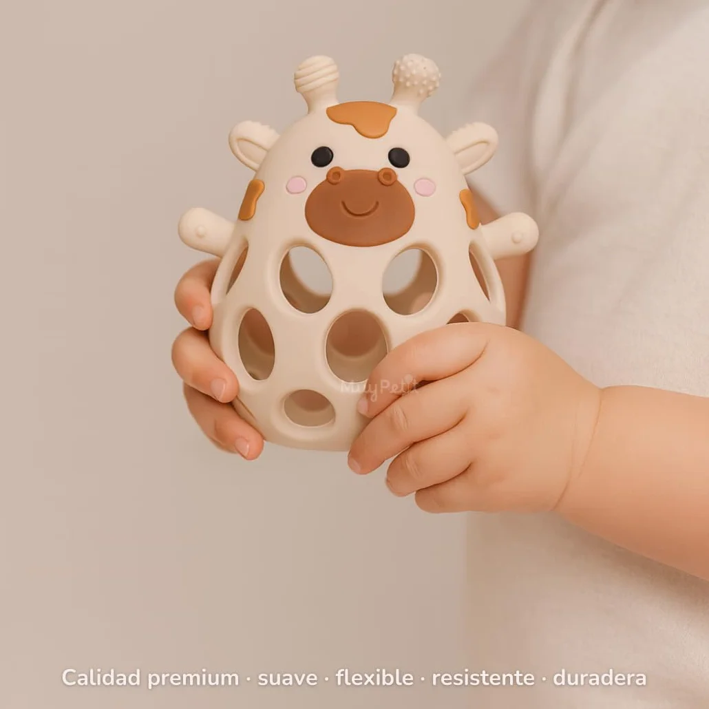 MuyPetit Jirafa Sonajero y Mordedor para bebé, Libre de BPA, Juegos bebe 0-6 meses, Juguete Montessori, Regalo recien nacido Beige