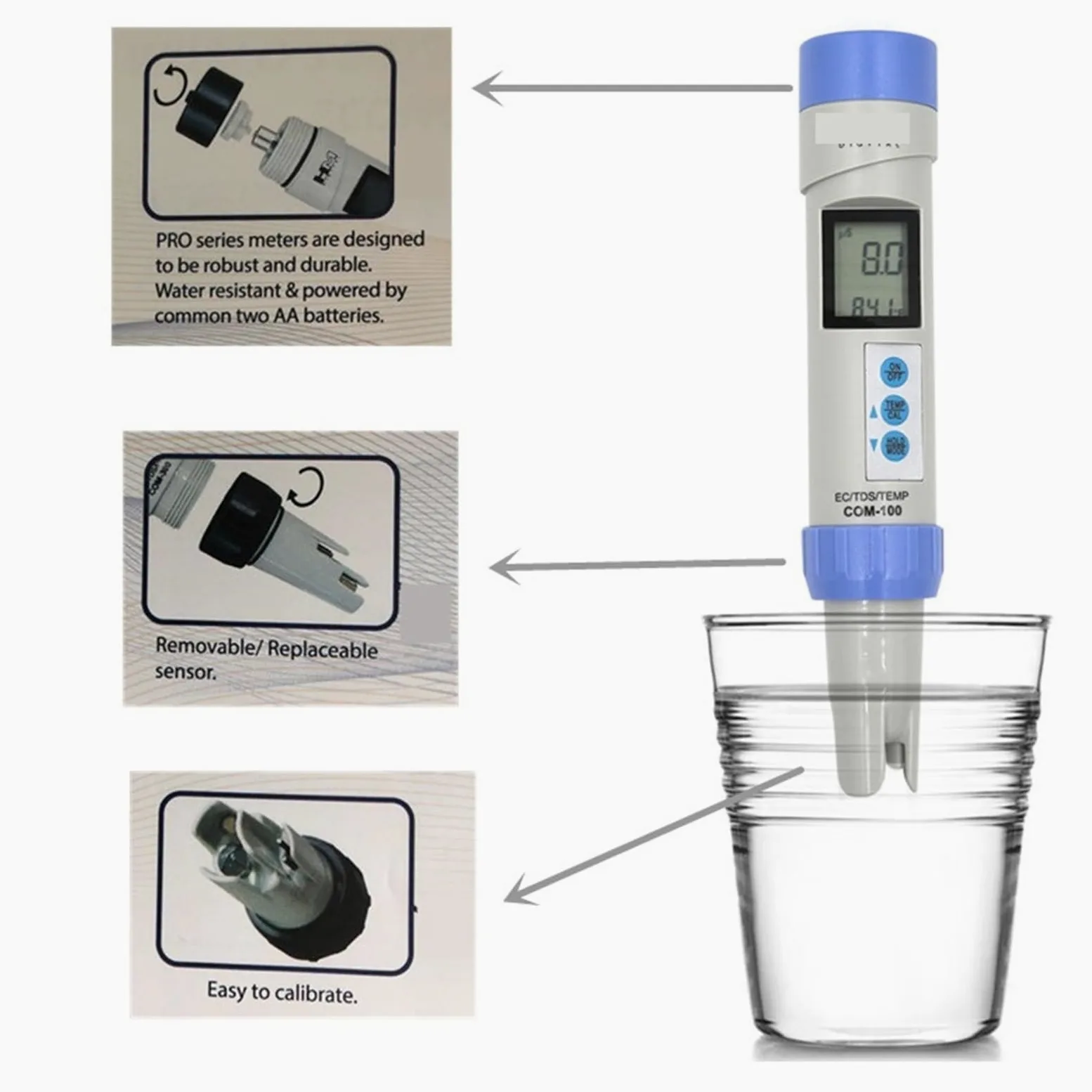 Analizador de CE profesional, medidor TDS, comprobador temperatura con calibración automática y retención datos, herramientas medición for piscinas, Monitor técnico