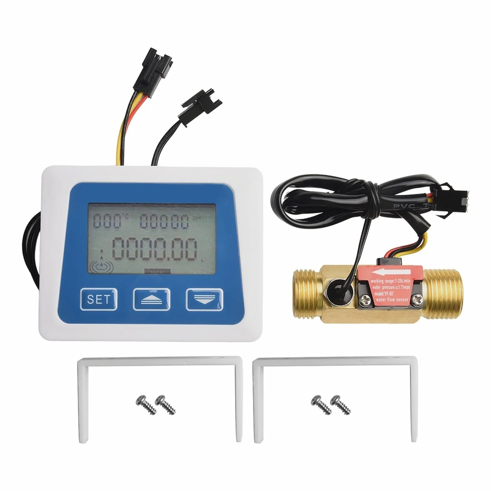 Medidor de flujo digital pantalla LCD sensor agua combustible 1-25 l/min rosca G1/2 CC 3.5-24 V monitor temperatura volumen total