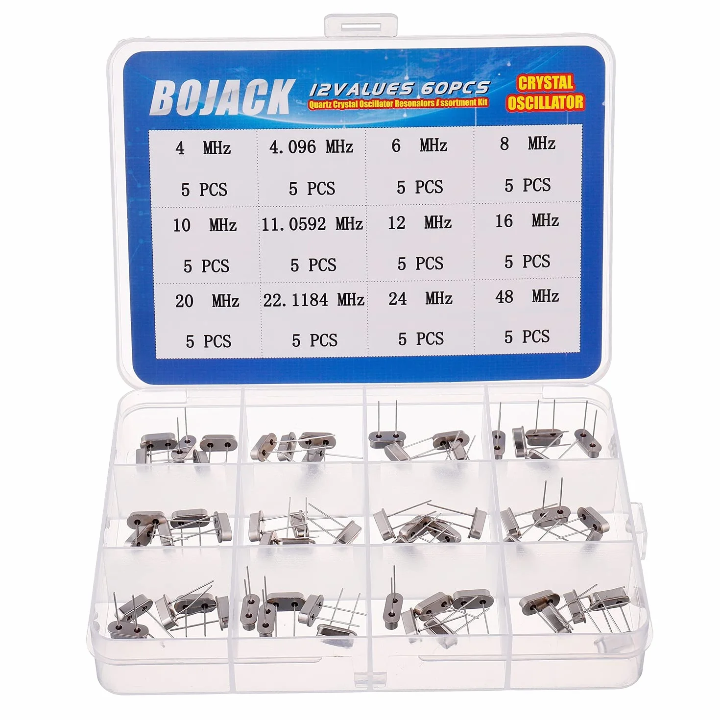 BOJACK 12 Valores 60 piezas Oscilador de cristal de cuarzo 4-48 MHz Kit de surtido de resonadores
