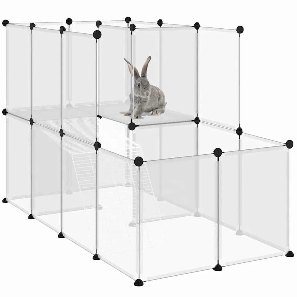 Jaula para animales pequeños, 142 x 74 x 93 cm, Recinto PP y acero con plataforma y escalera, espacio de ejercicio para conejos, hámsters, conejillos de indias, fácil de montar