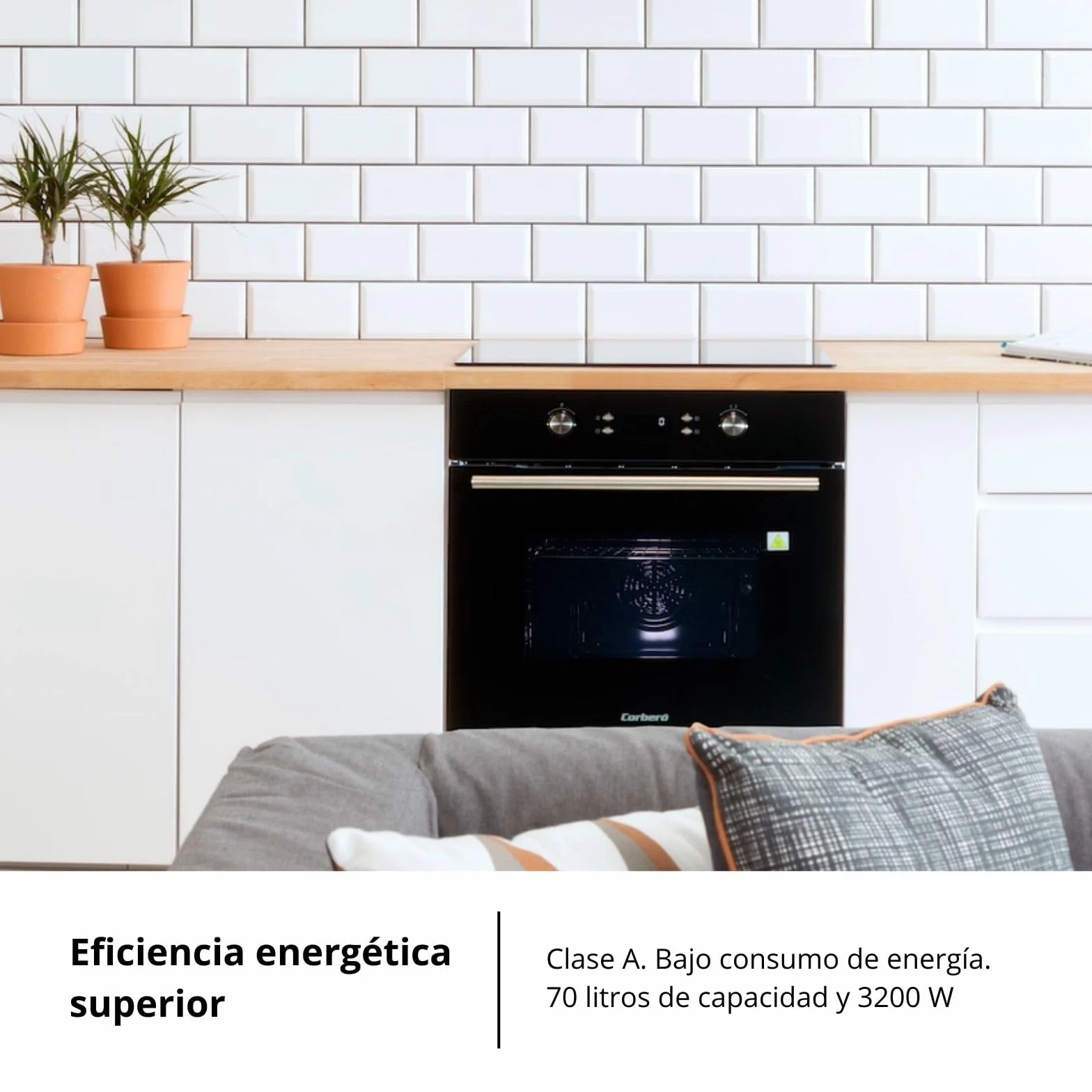 Corberó Horno Pirolítico Multifunción 65L 3200W 8 Programas Cristal Negro