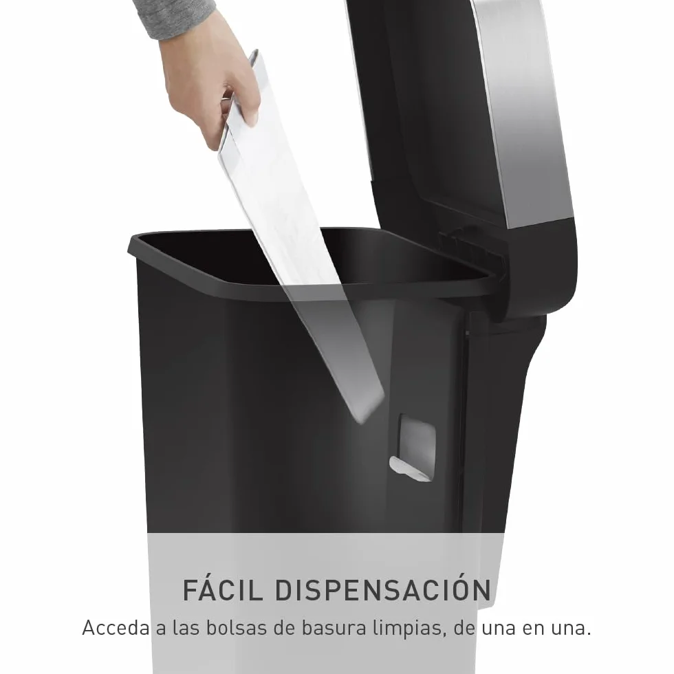 simplehuman, cubo rectangular con pedal y almacén de bolsas de basura, plástico negro, 45 L