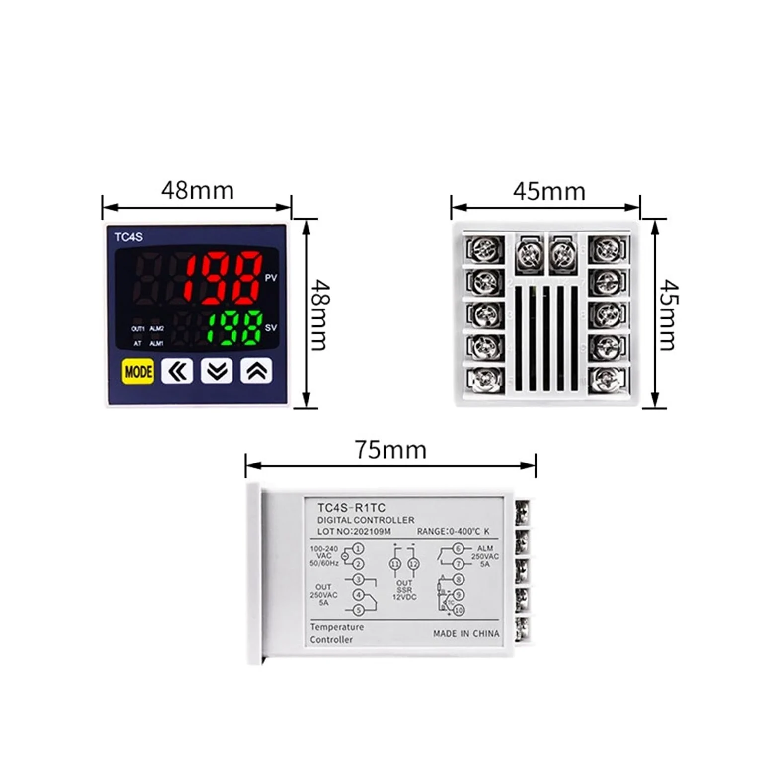 1 Uds. Controlador de temperatura PID TC4S 4-20mA SSR salida de relé regulador PID tipo K instrumento Digital de entrada múltiple 48*48(Relay OPT 2ALM)