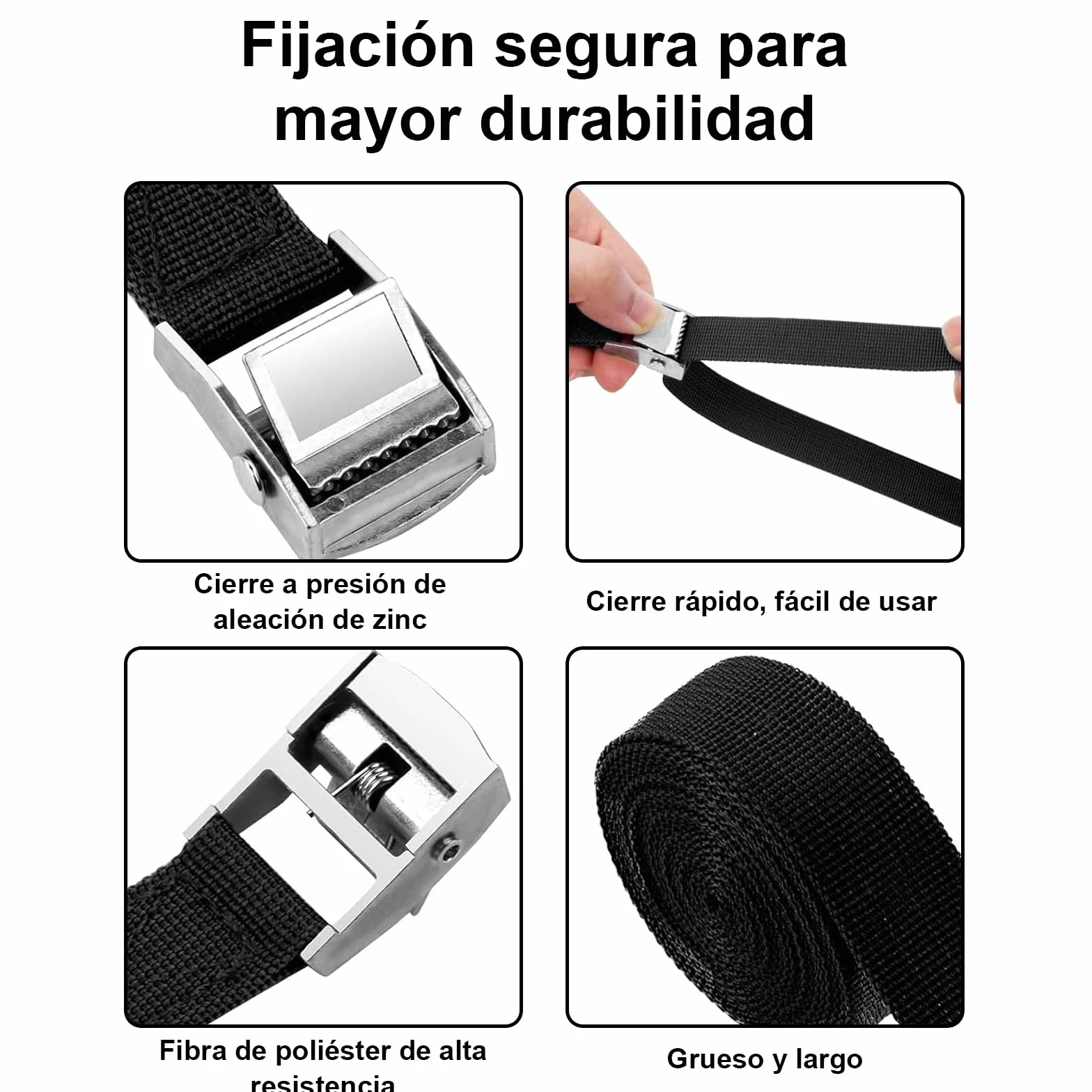 Cinchas de Amarre con Trinquete 4 Piezas 2m x 20mm 150kg Correas de Sujeción de Carga Negro