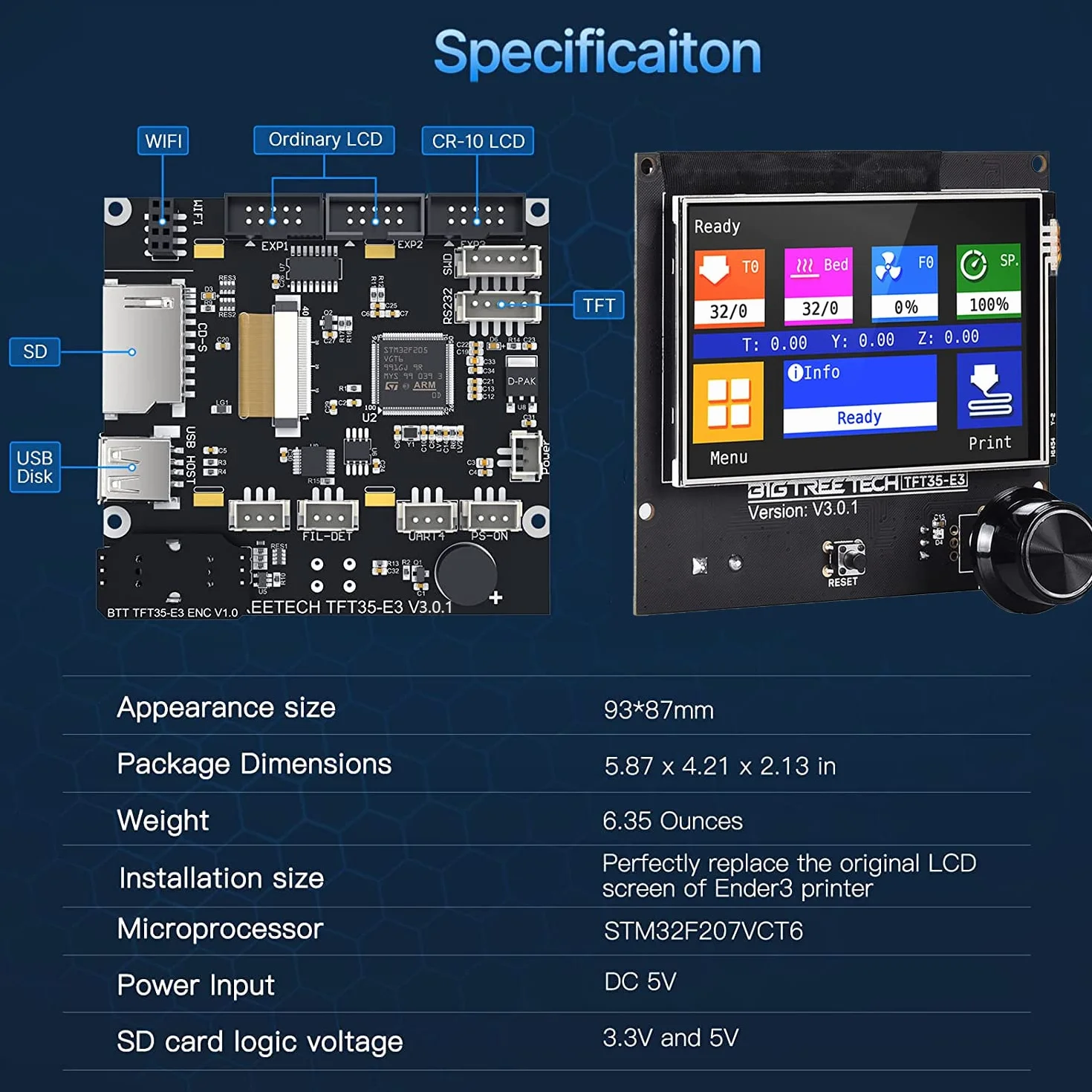 BIGTREETECH SKR Mini E3 V3.0 - Placa de control + TFT35 E3 V3.0.1, pantalla táctil de 32 bits, placa silenciosa integrada con controlador paso a paso TMC2209 UART compatible con impresora 3D Ender 3/5