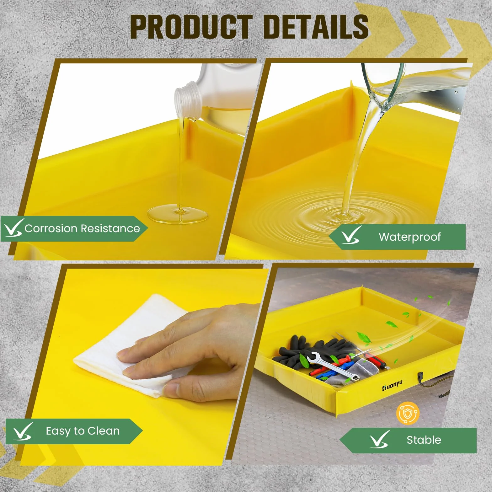 Huanyu Berma de contención de vertidos portátil 120x120cm Plataforma secundaria para contención de derrames Bandeja hermética para la industria petrolera Estanque plegable para patos