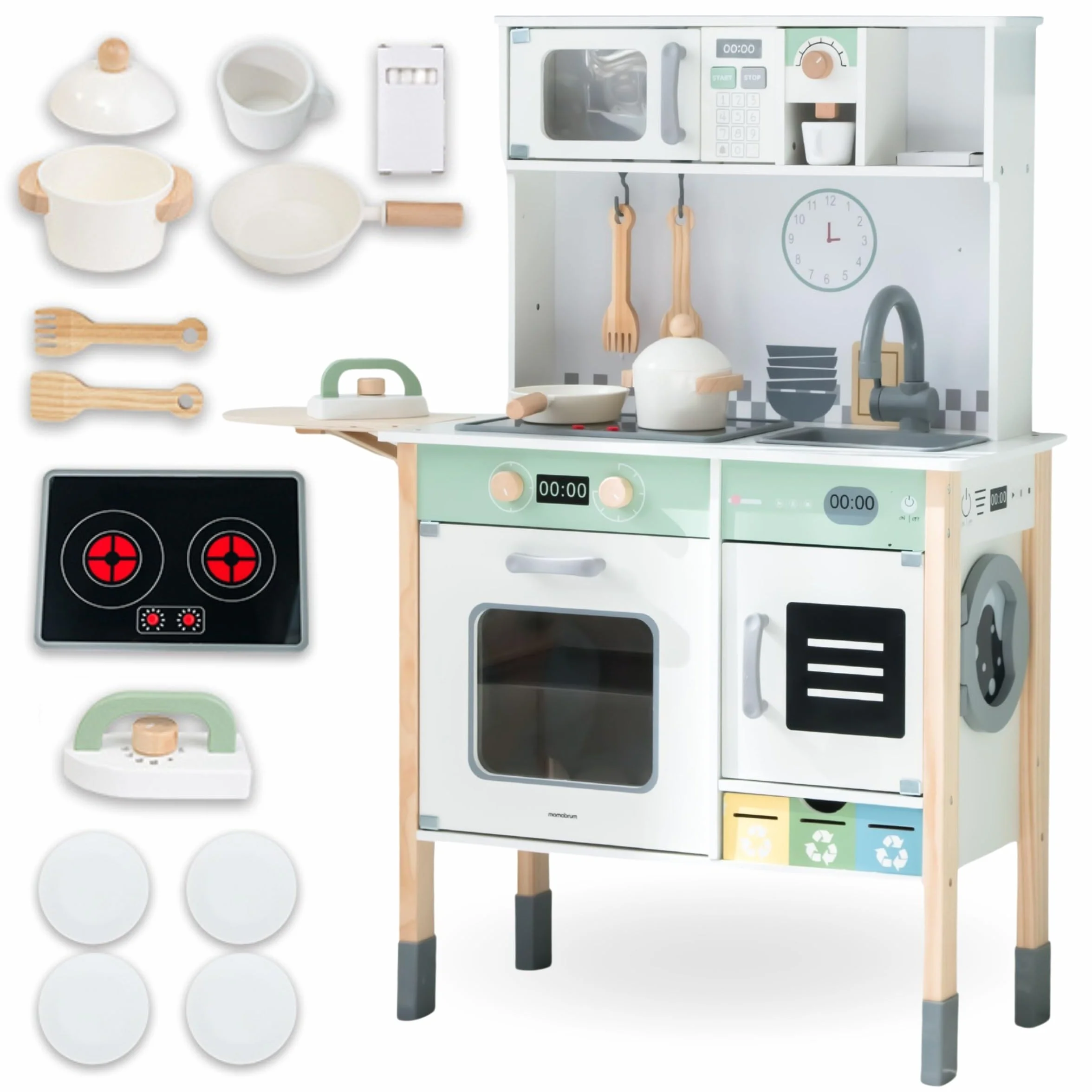 Mamabrum Cocina de Juguete Madera Infantil Montessori Interactiva Luces Sonidos Lavadora Lavavajillas Pizarra Cocinita Evolutiva Accesorios Educativos