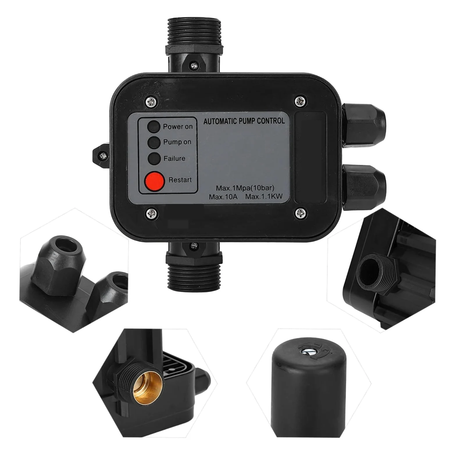 Interruptor De Presión Autocebante Negro Controlador Automático Bomba Electrónico Respuesta RáPida