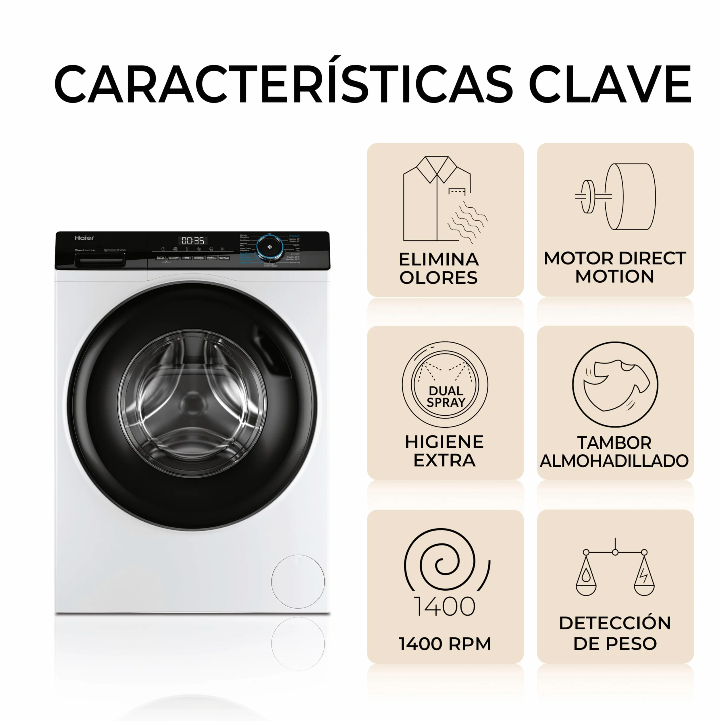 Haier I-Pro Series 3 HW100-B14939-IB Lavadora Carga Frontal 10KG 1400 RPM Motor Direct Motion