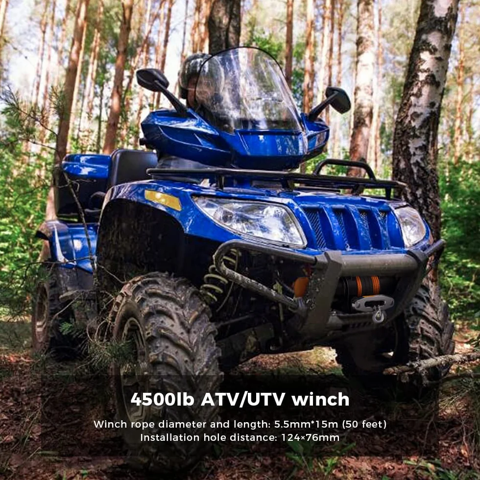 Anbull Cabrestante Eléctrico 12V 4500 LBS/2045 Kg, Cuerda sintética 5.5mm*15m, IP67 Impermeable, Cuerda de Nailon, con Control Remoto Inalámbrico *2 (20m), Compatible para ATV UTV