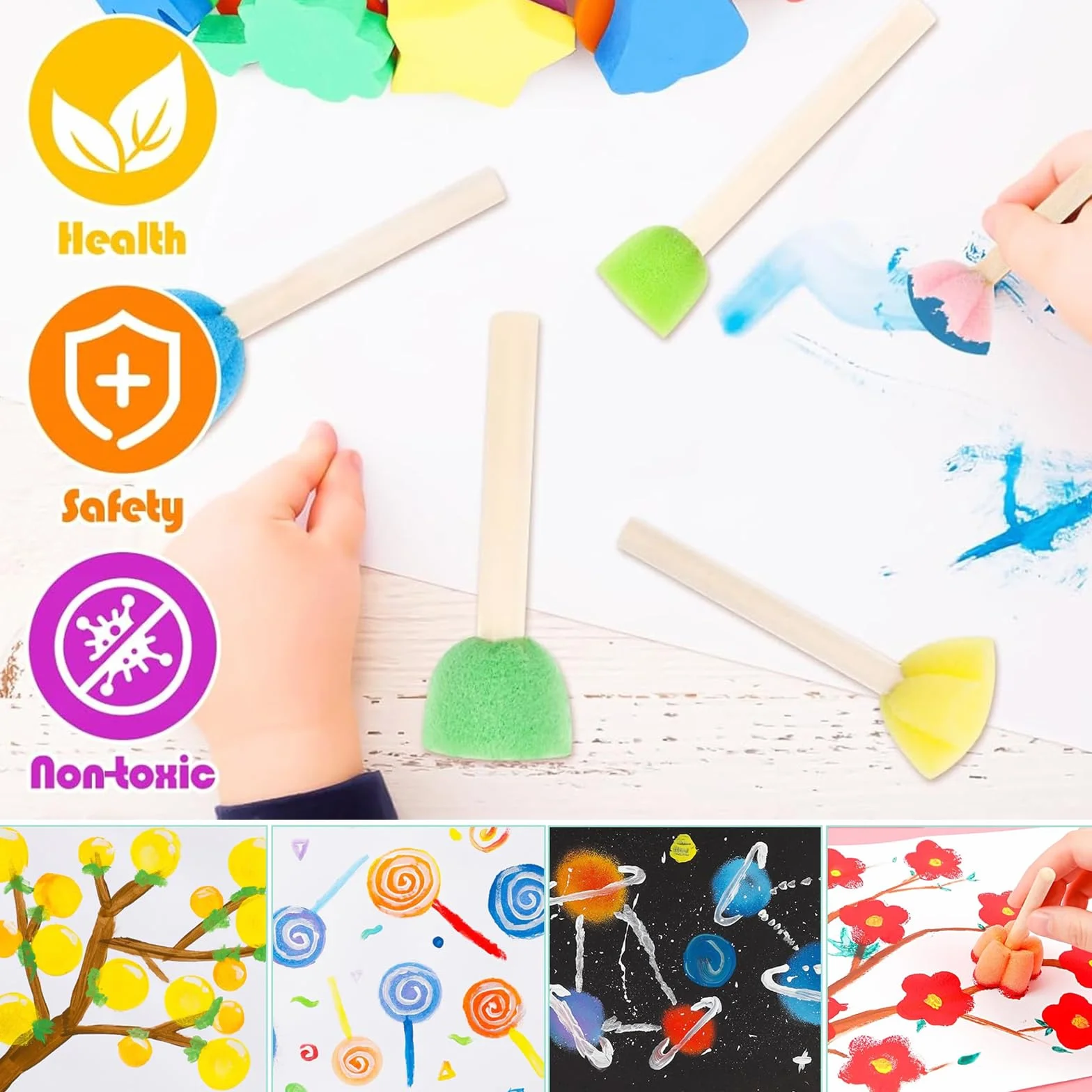 Set de Pinceles para Niños 31 Piezas, Herramientas de Pintura con Esponjas y Sellos