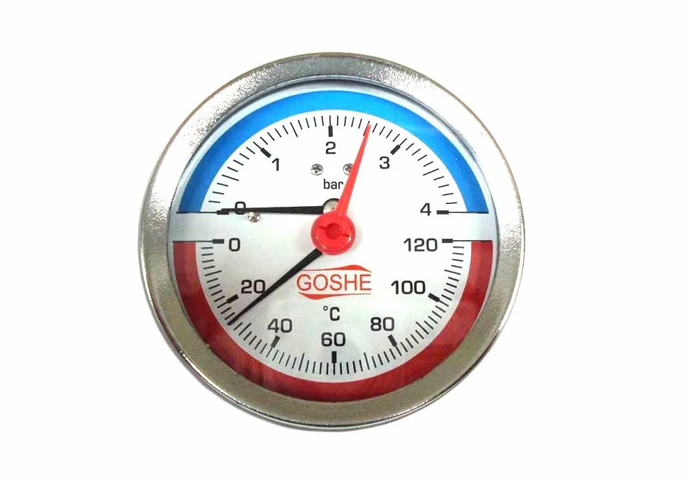 Termomanómetro Indicador de Temperatura y Presión Manómetro de Resorte Bourdon 0-120 °C 1/2" Rosca Macho Latón 21 mm